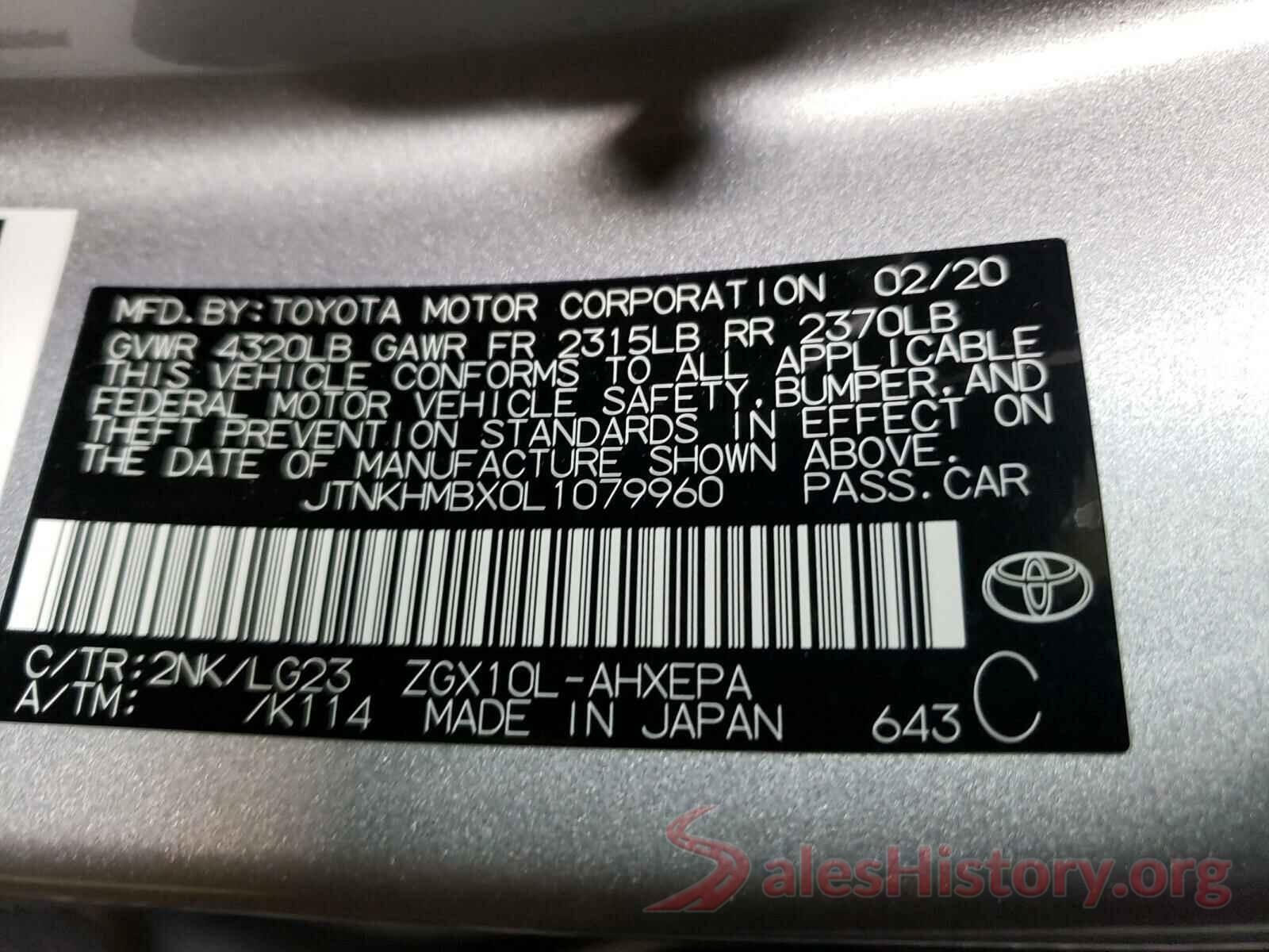 JTNKHMBX0L1079960 2020 TOYOTA C-HR