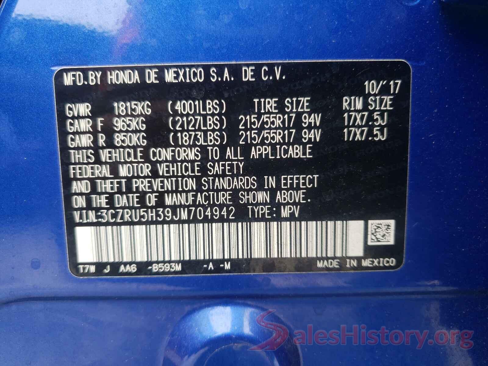 3CZRU5H39JM704942 2018 HONDA HR-V