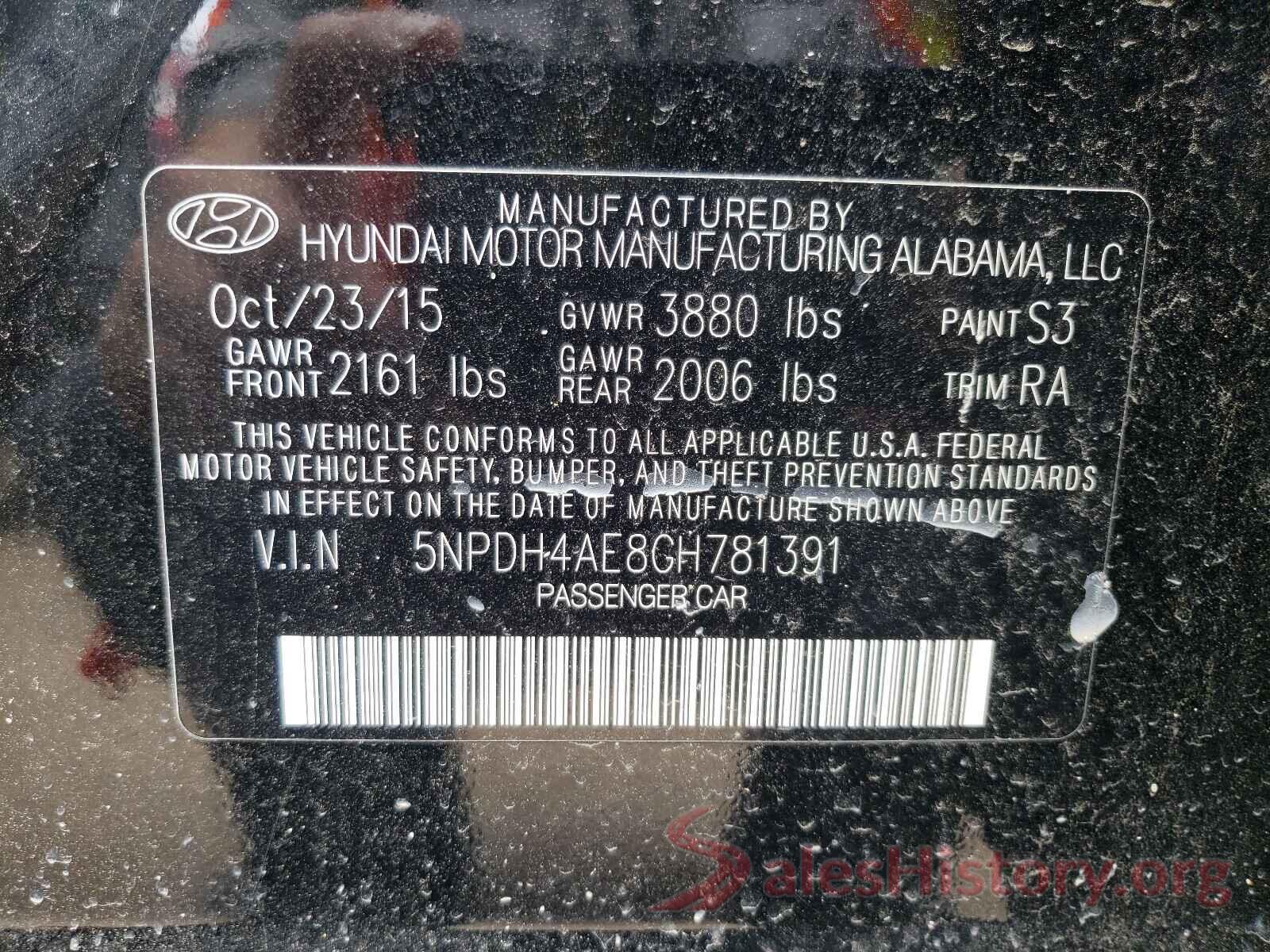 5NPDH4AE8GH781391 2016 HYUNDAI ELANTRA