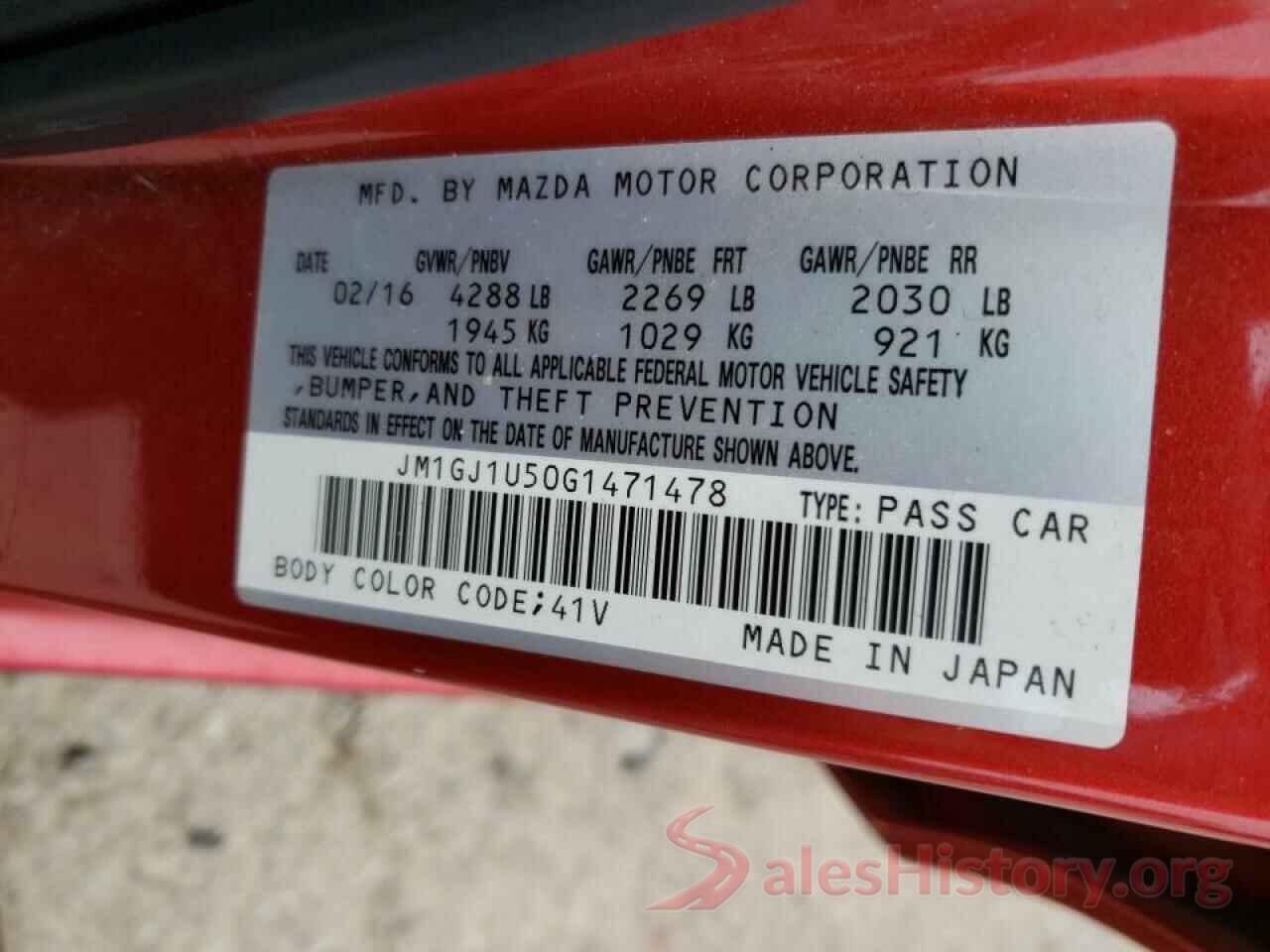 JM1GJ1U50G1471478 2016 MAZDA 6