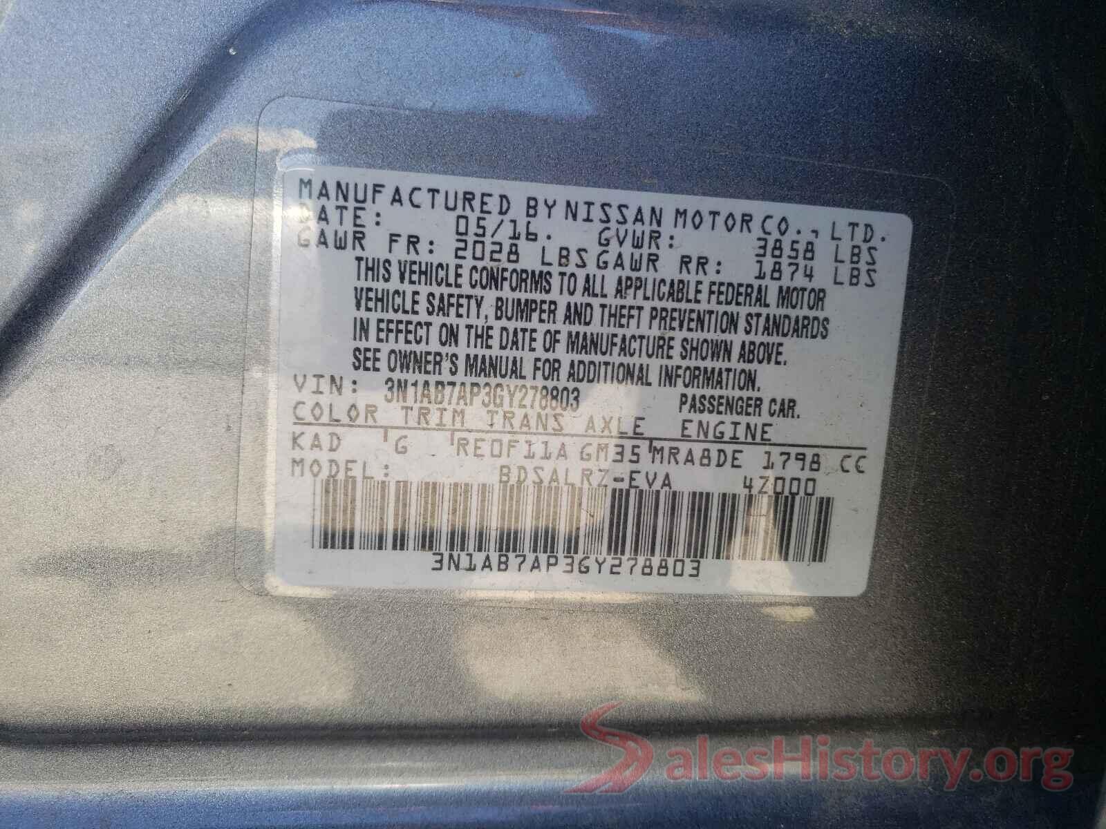 3N1AB7AP3GY278803 2016 NISSAN SENTRA