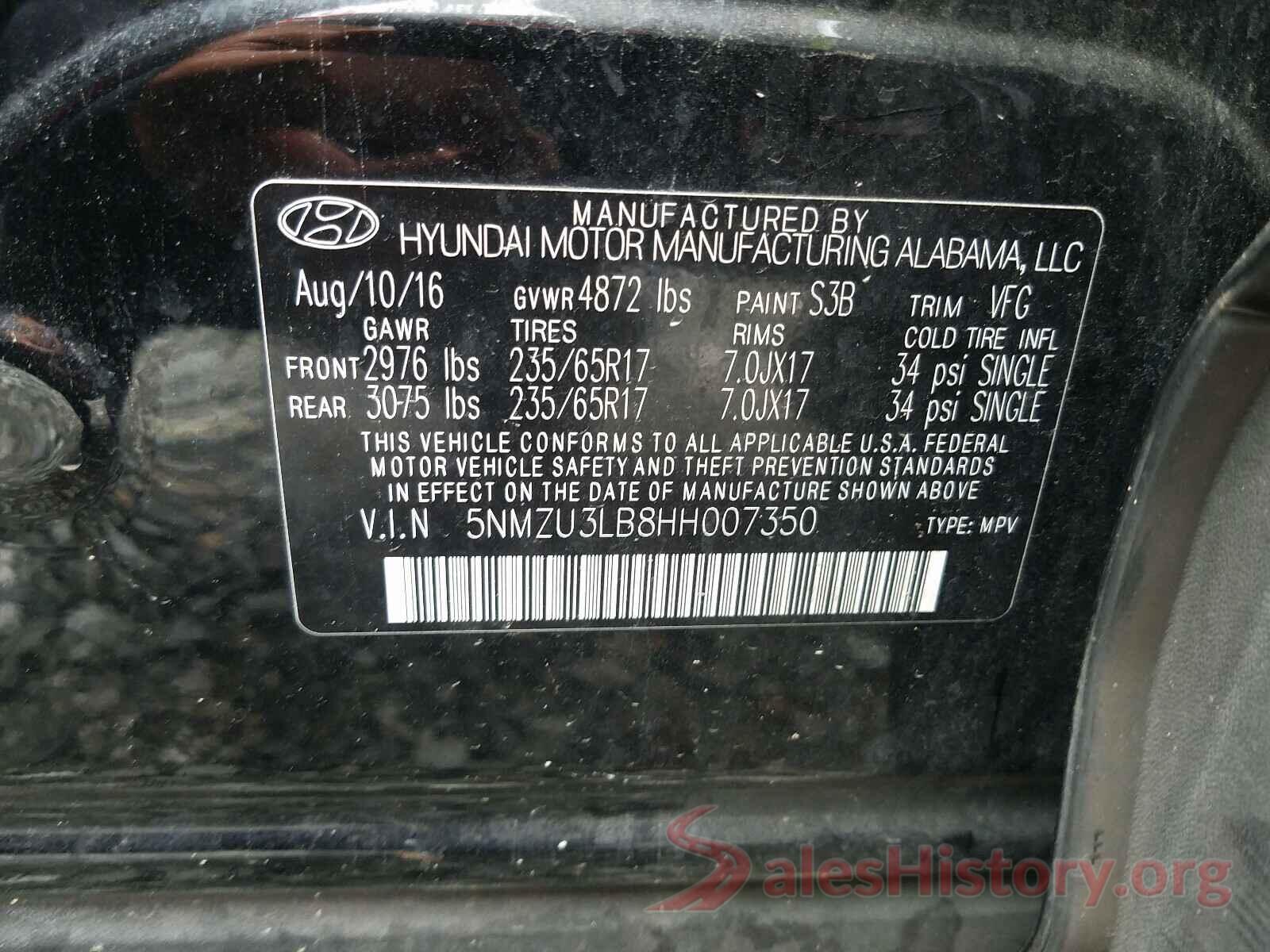 5NMZU3LB8HH007350 2017 HYUNDAI SANTA FE