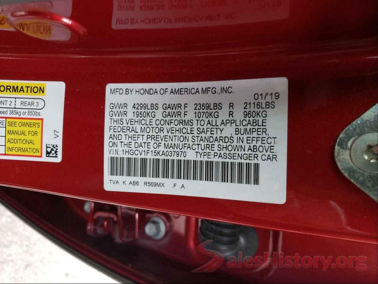 1HGCV1F15KA037970 2019 HONDA ACCORD