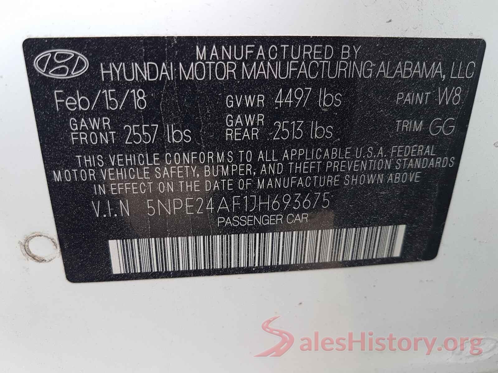 5NPE24AF1JH693675 2018 HYUNDAI SONATA