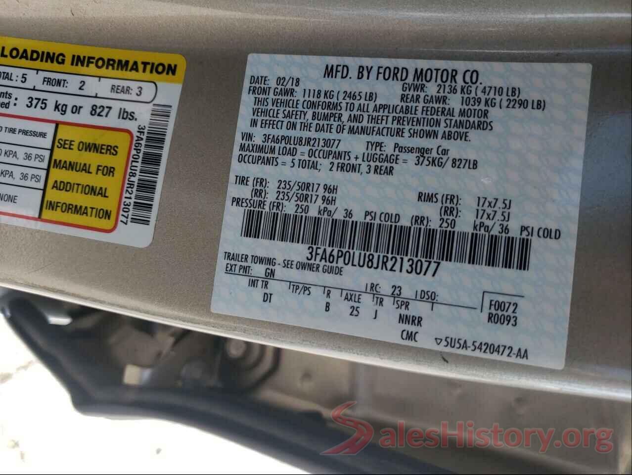 3FA6P0LU8JR213077 2018 FORD FUSION