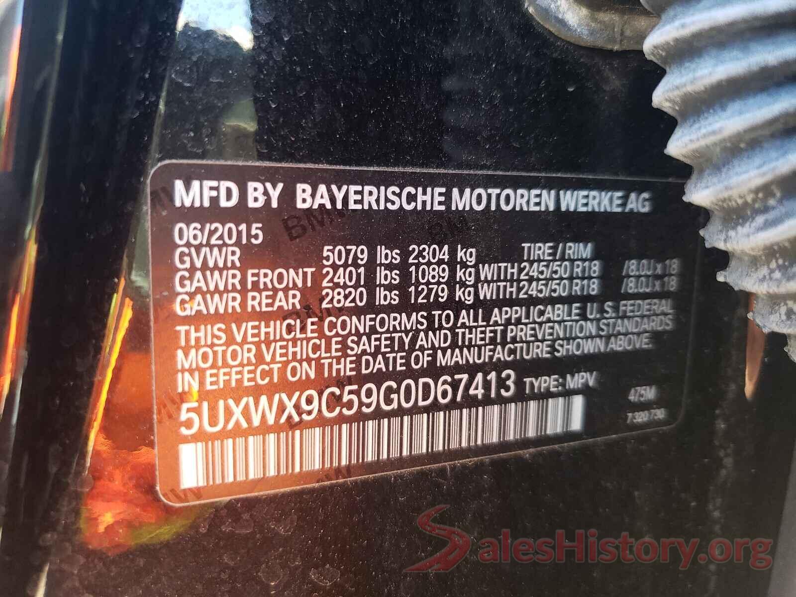 5UXWX9C59G0D67413 2016 BMW X3