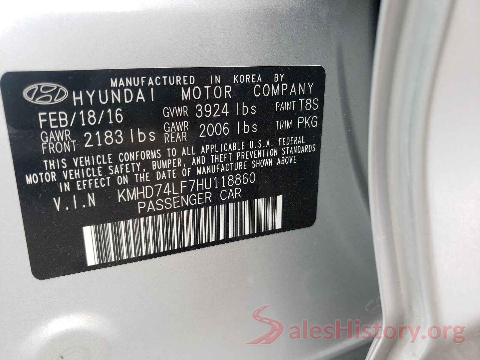 KMHD74LF7HU118860 2017 HYUNDAI ELANTRA