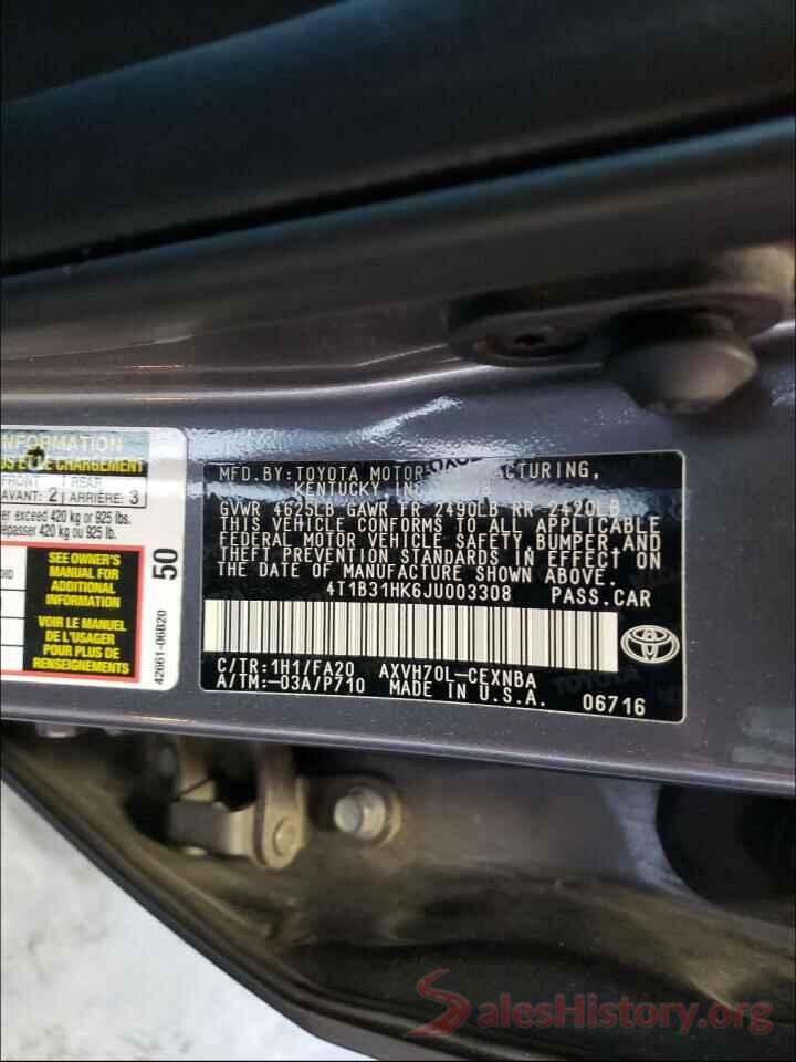 4T1B31HK6JU003308 2018 TOYOTA CAMRY