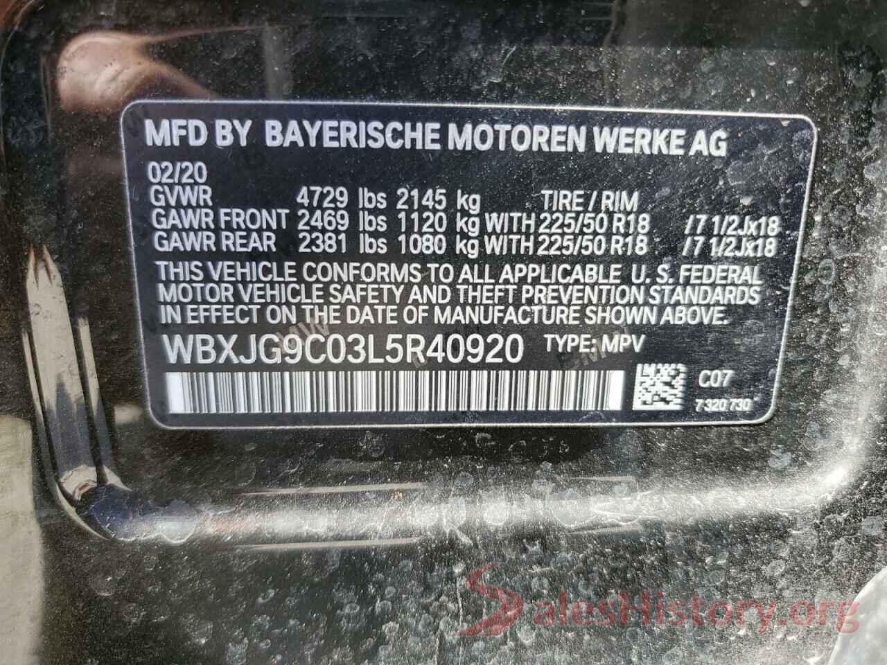 WBXJG9C03L5R40920 2020 BMW X1