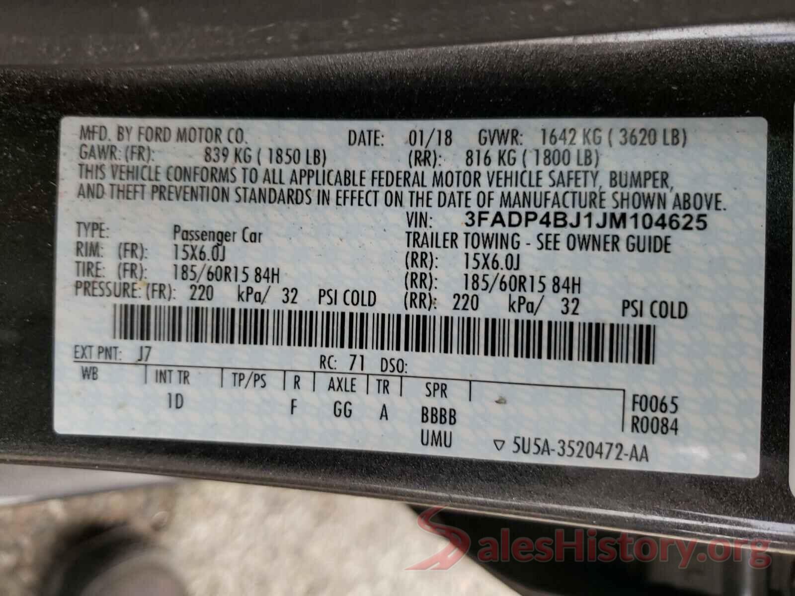 3FADP4BJ1JM104625 2018 FORD FIESTA