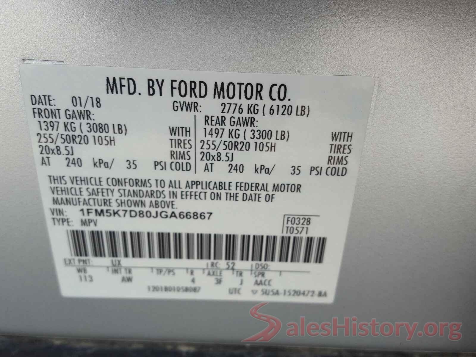 1FM5K7D80JGA66867 2018 FORD EXPLORER