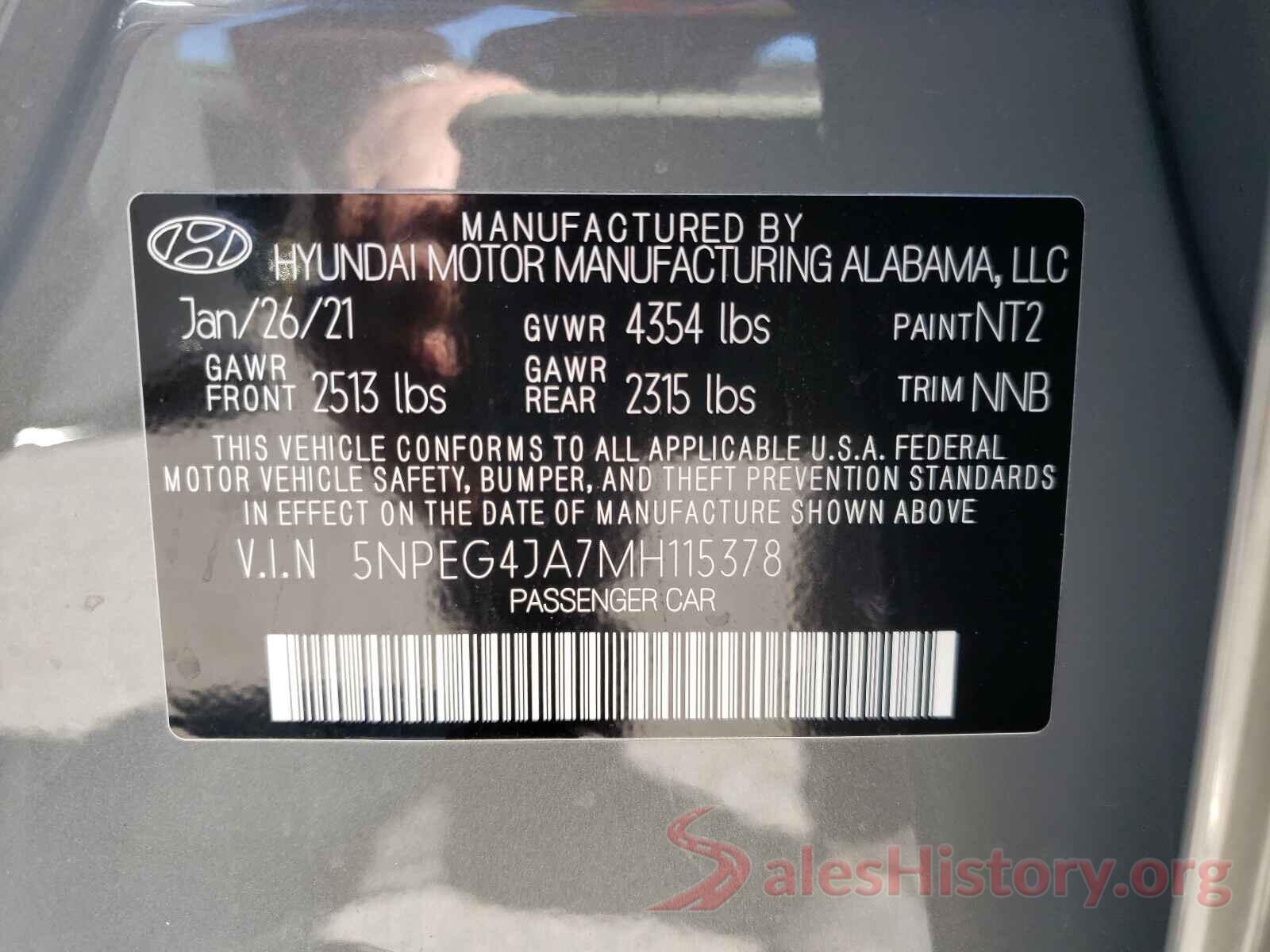 5NPEG4JA7MH115378 2021 HYUNDAI SONATA