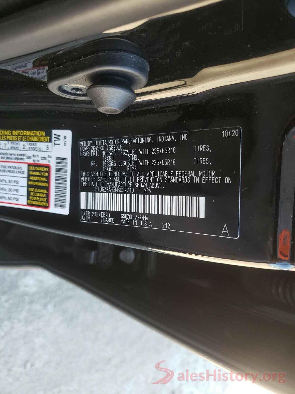 5TDGZRAH3MS037740 2021 TOYOTA HIGHLANDER