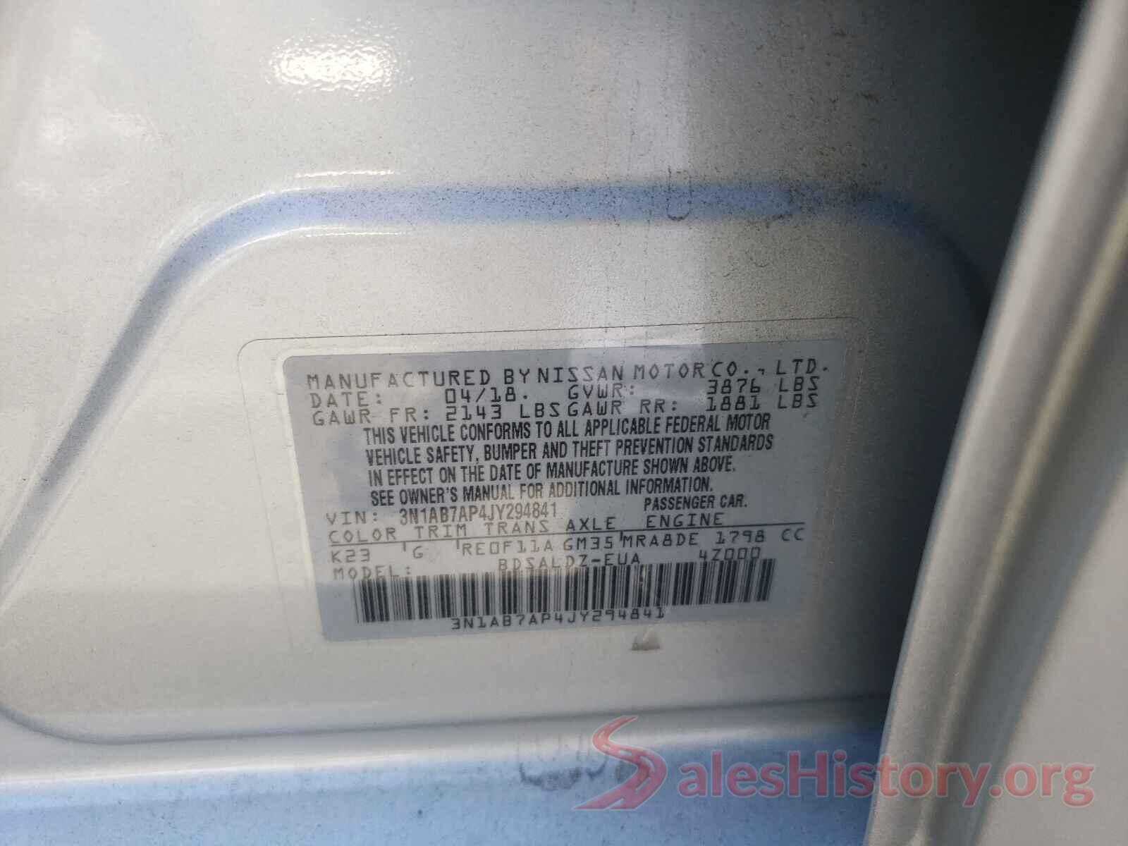 3N1AB7AP4JY294841 2018 NISSAN SENTRA