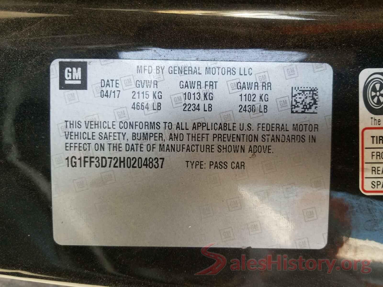 1G1FF3D72H0204837 2017 CHEVROLET CAMARO