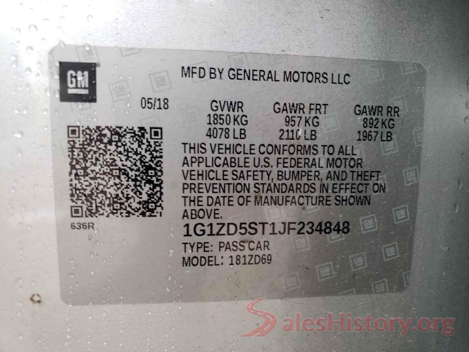 1G1ZD5ST1JF234848 2018 CHEVROLET MALIBU