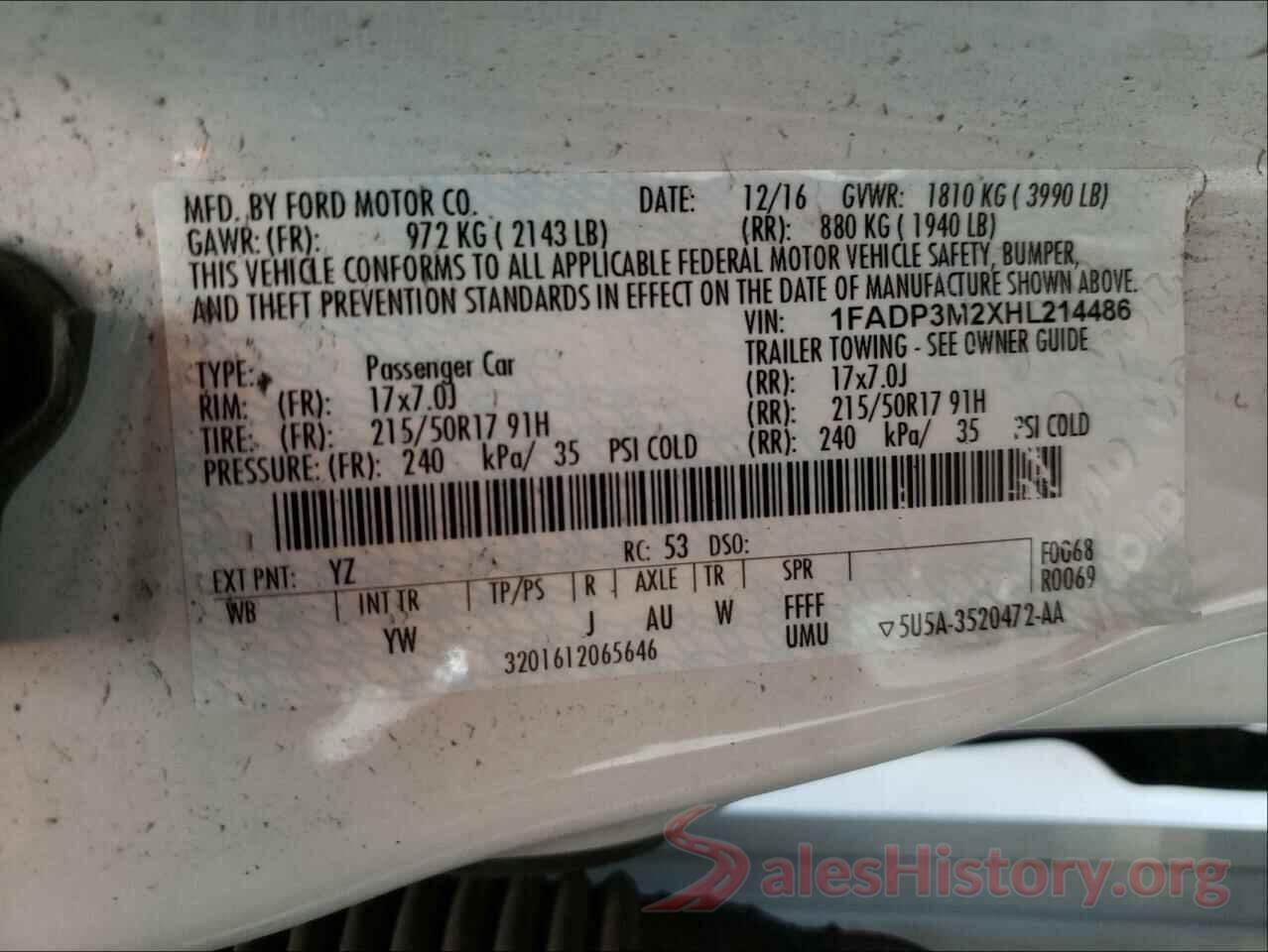 1FADP3M2XHL214486 2017 FORD FOCUS