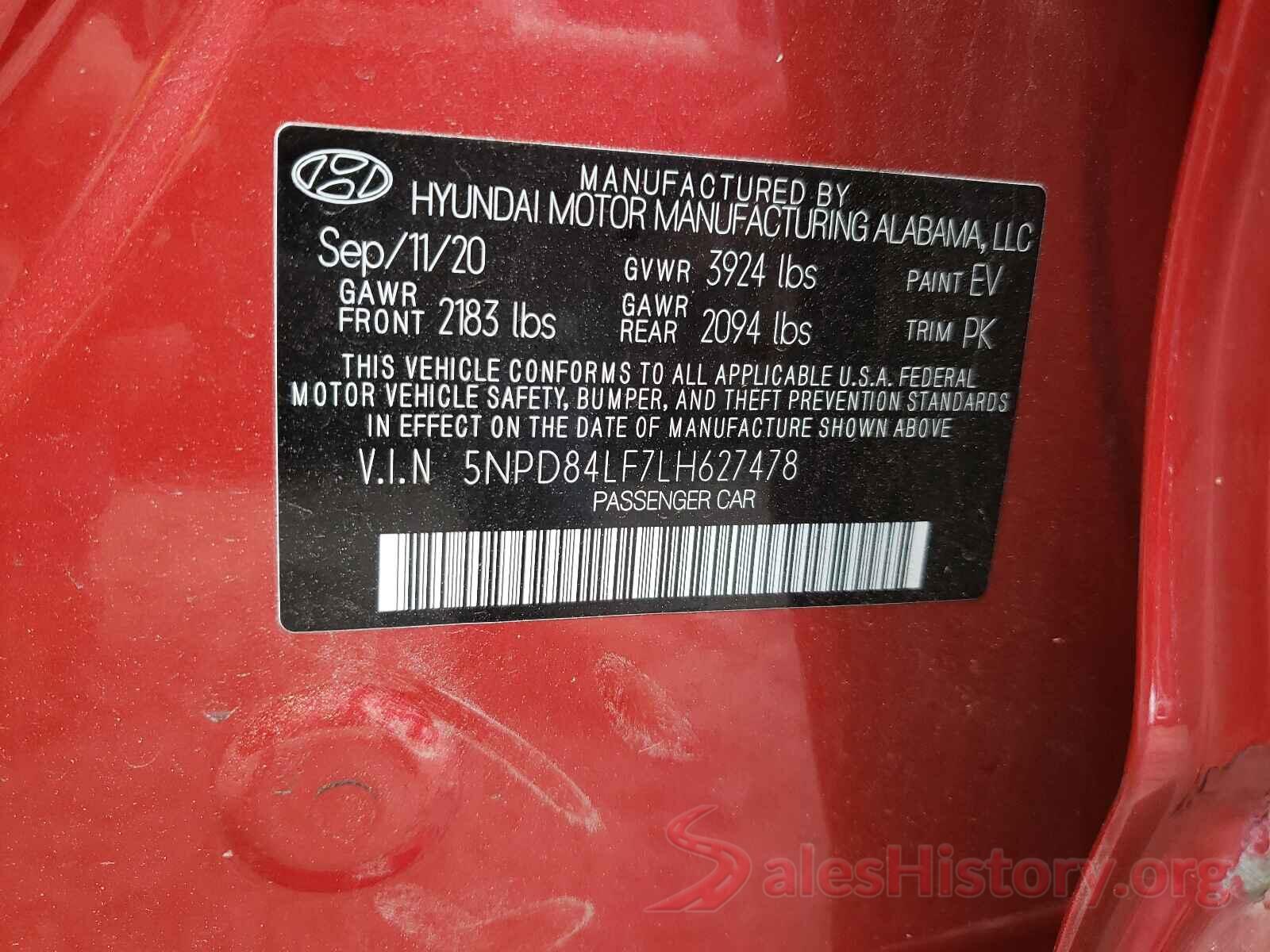 5NPD84LF7LH627478 2020 HYUNDAI ELANTRA