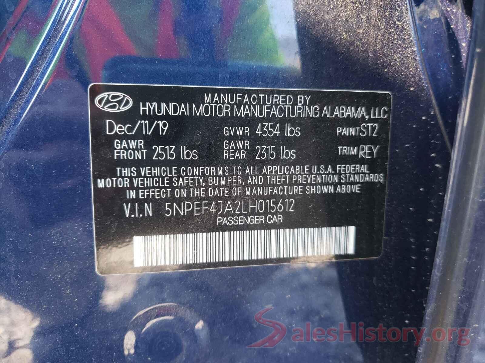 5NPEF4JA2LH015612 2020 HYUNDAI SONATA