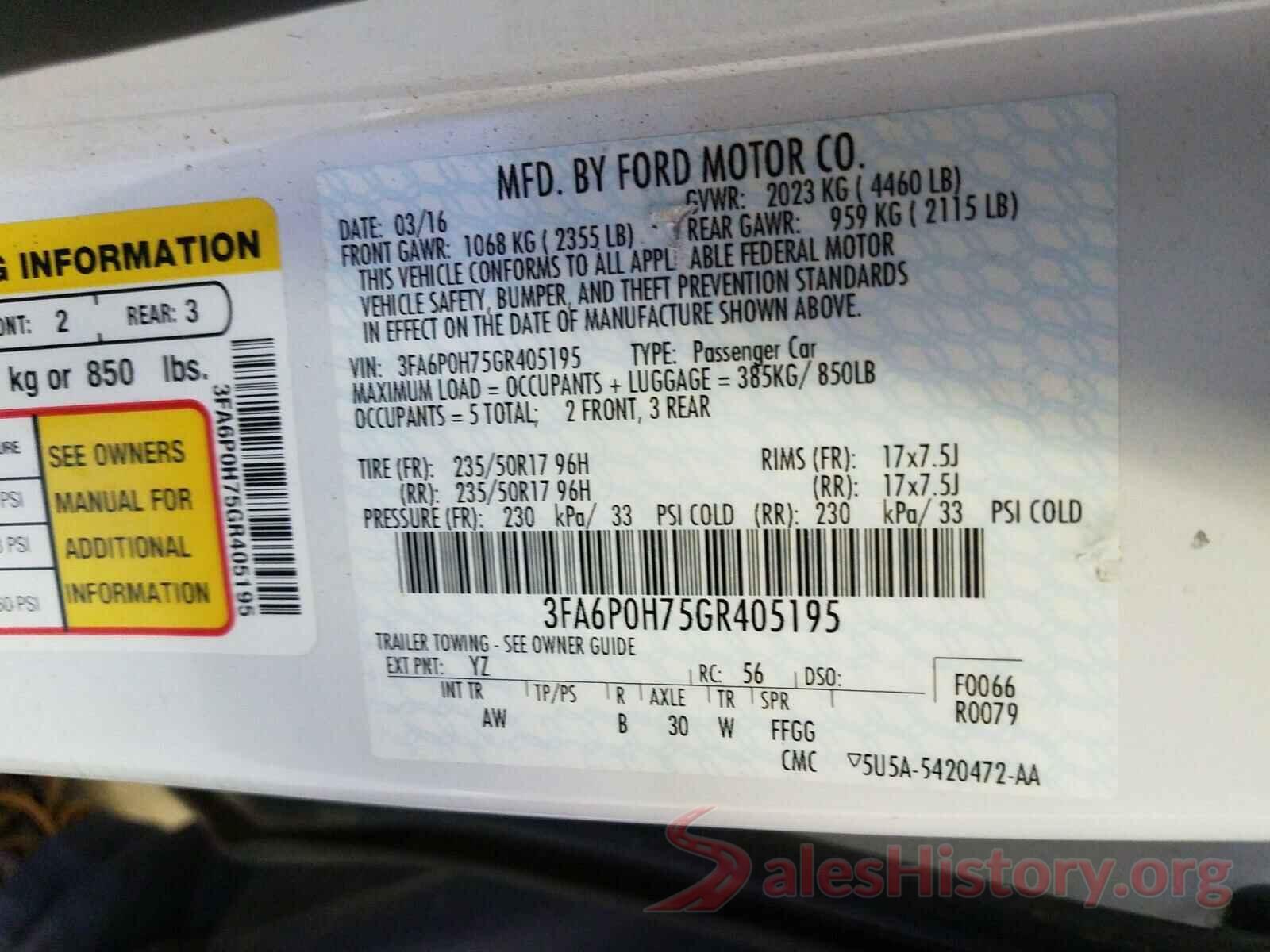 3FA6P0H75GR405195 2016 FORD FUSION