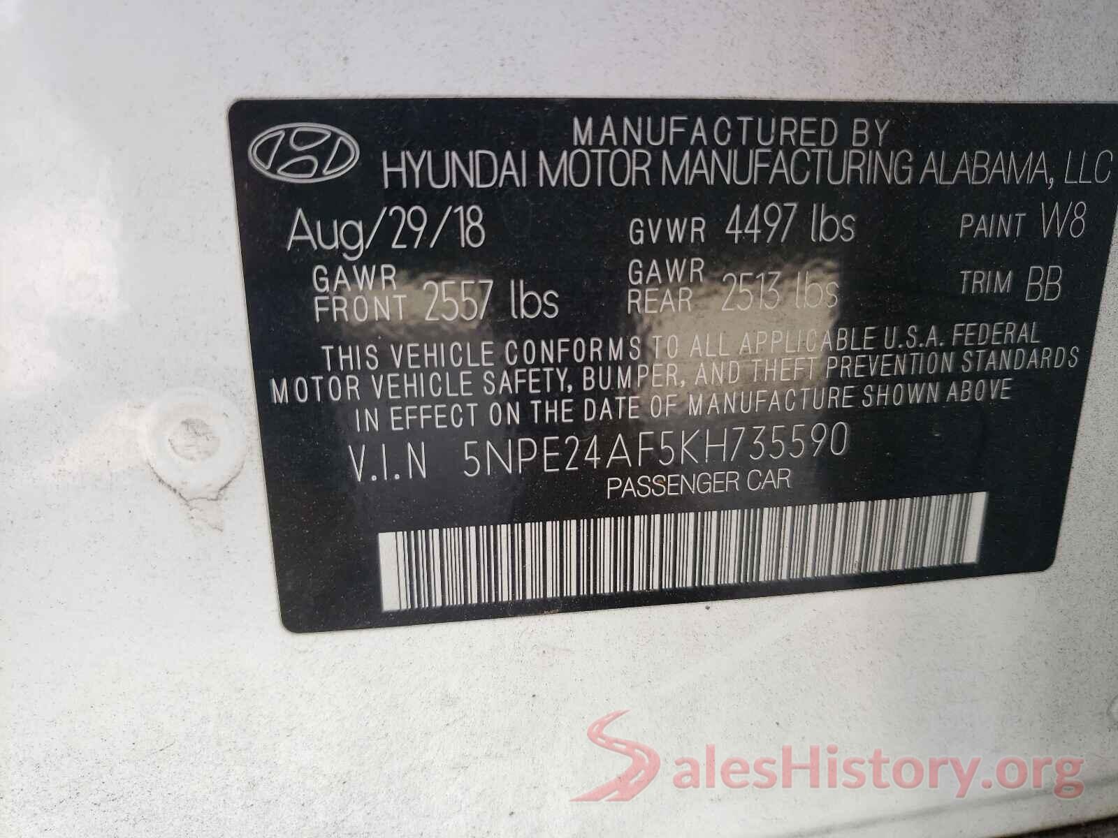 5NPE24AF5KH735590 2019 HYUNDAI SONATA