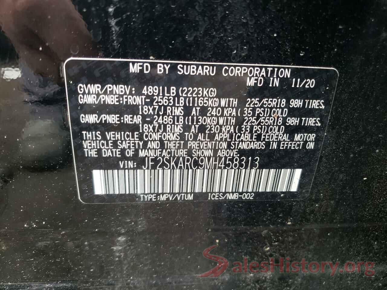 JF2SKARC9MH458313 2021 SUBARU FORESTER