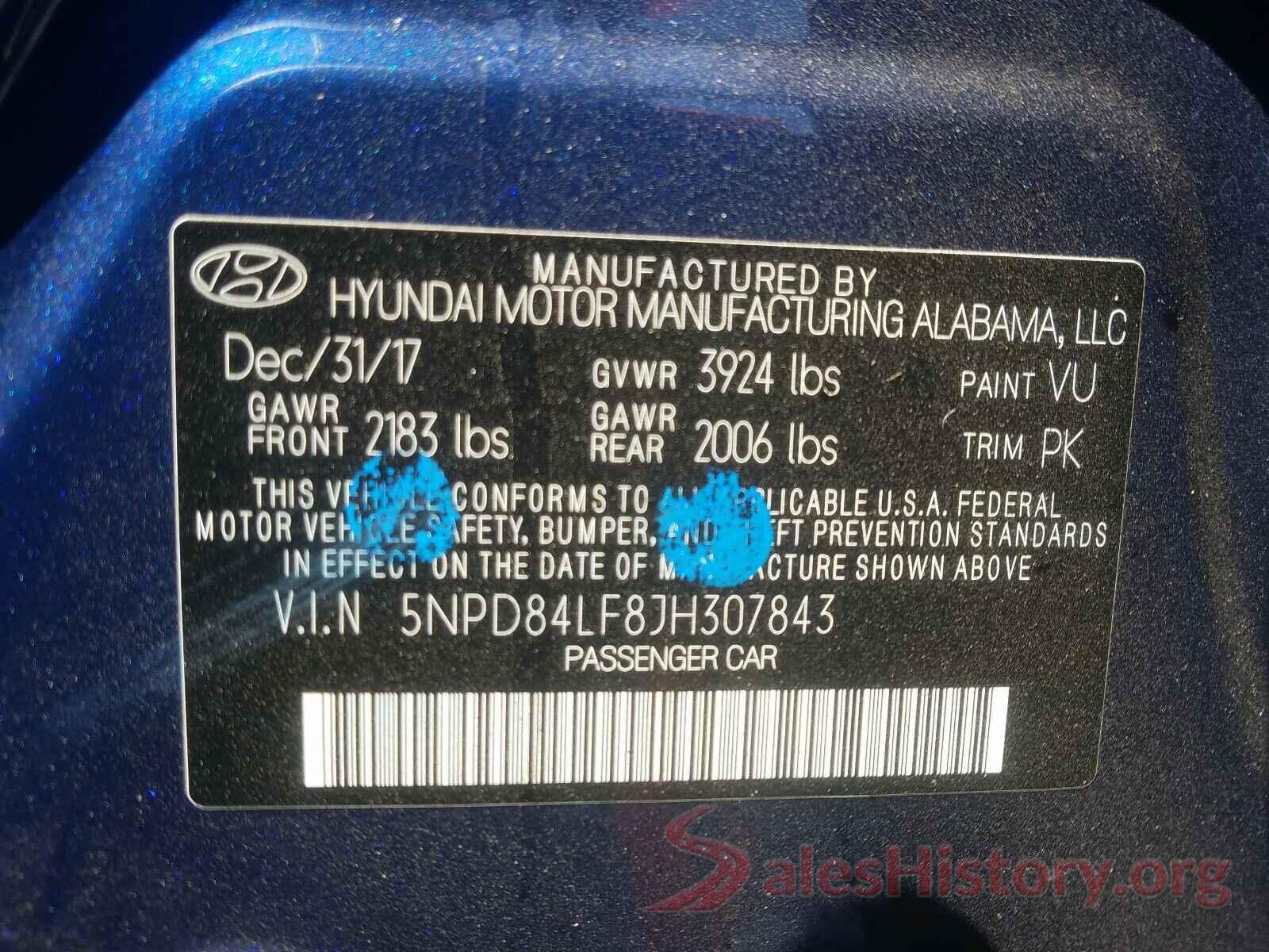 5NPD84LF8JH307843 2018 HYUNDAI ELANTRA