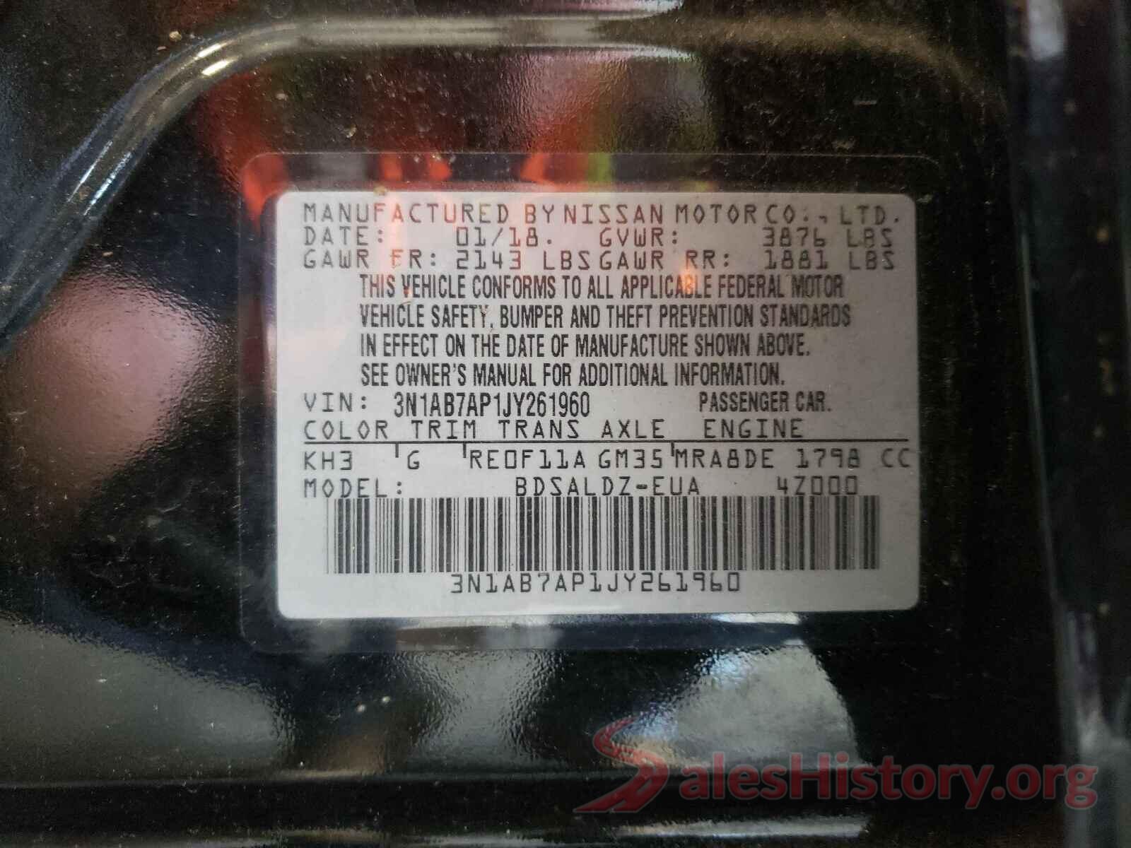 3N1AB7AP1JY261960 2018 NISSAN SENTRA