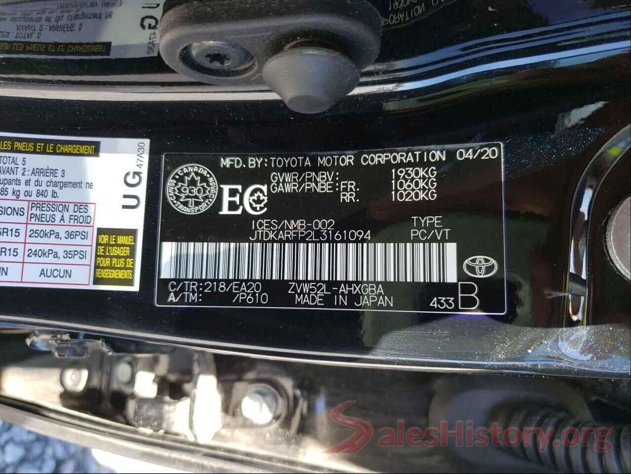 JTDKARFP2L3161094 2020 TOYOTA PRIUS