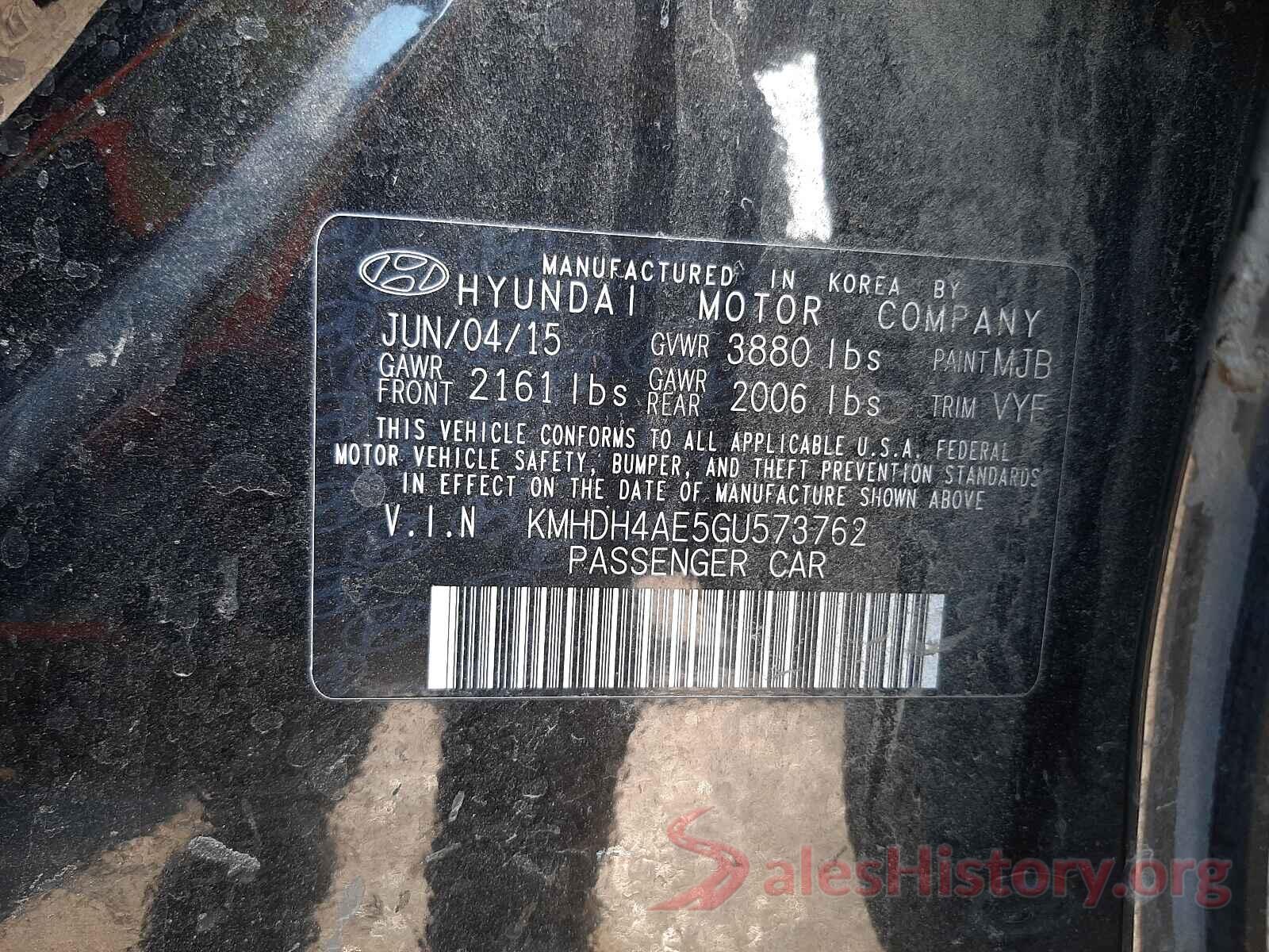 KMHDH4AE5GU573762 2016 HYUNDAI ELANTRA