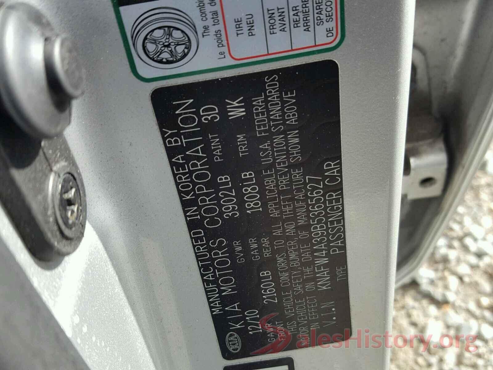 KNAFW4A39B5365627 2011 KIA FORTE