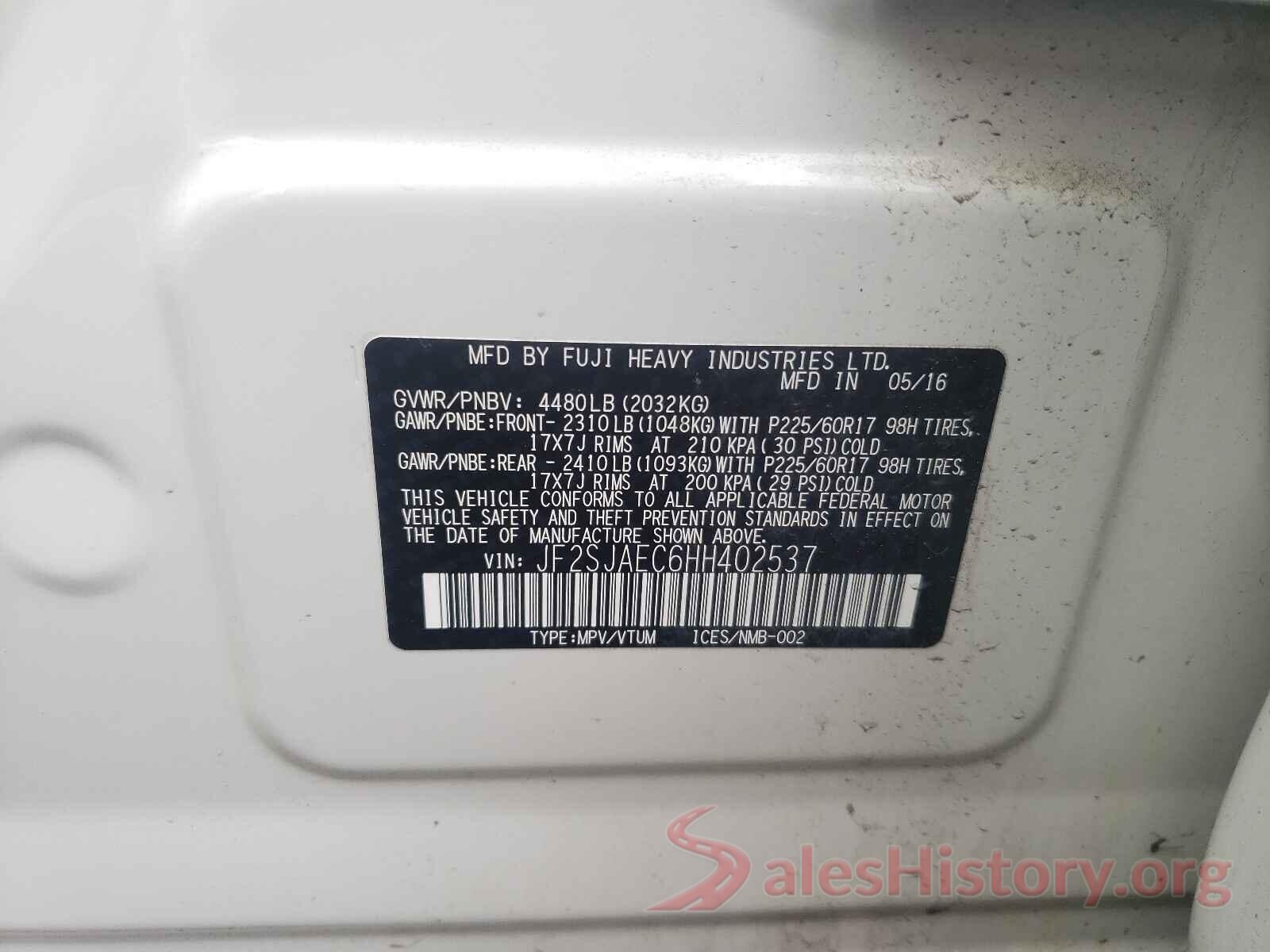 JF2SJAEC6HH402537 2017 SUBARU FORESTER