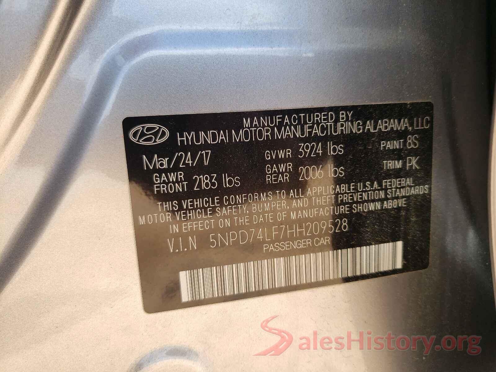 5NPD74LF7HH209528 2017 HYUNDAI ELANTRA