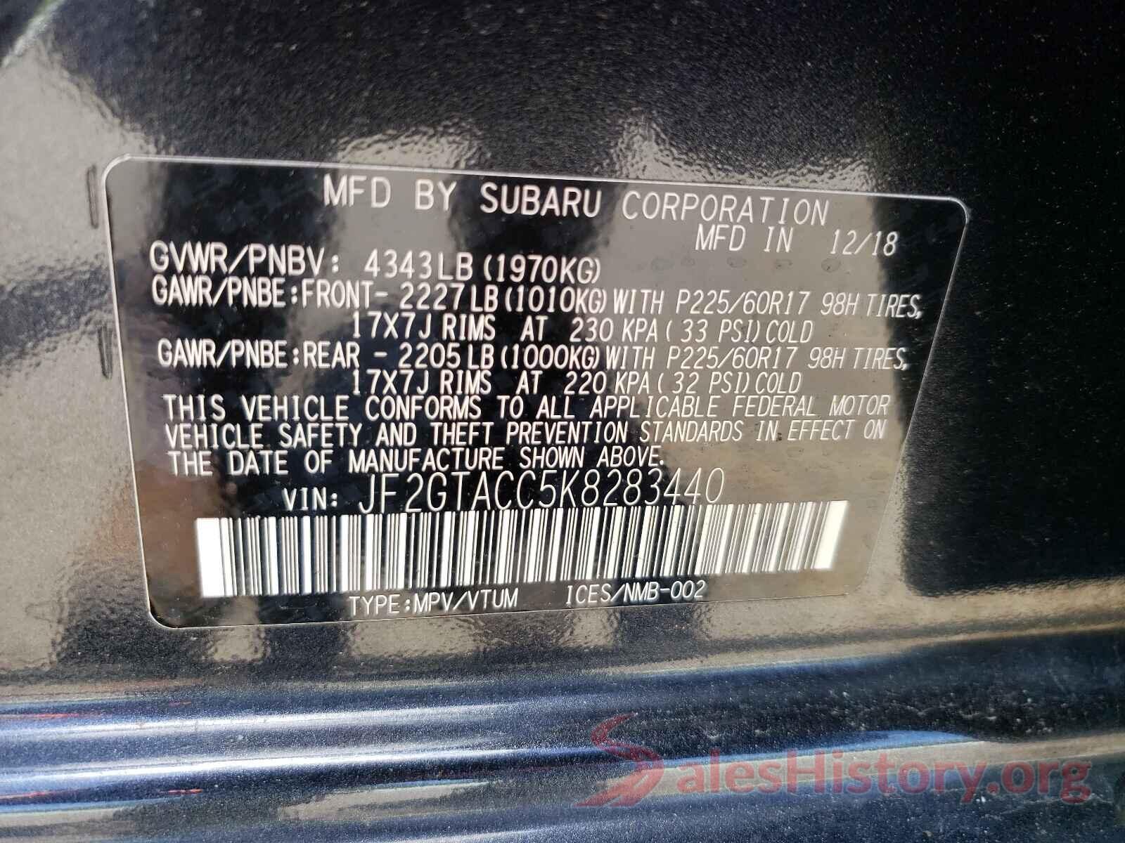 JF2GTACC5K8283440 2019 SUBARU CROSSTREK