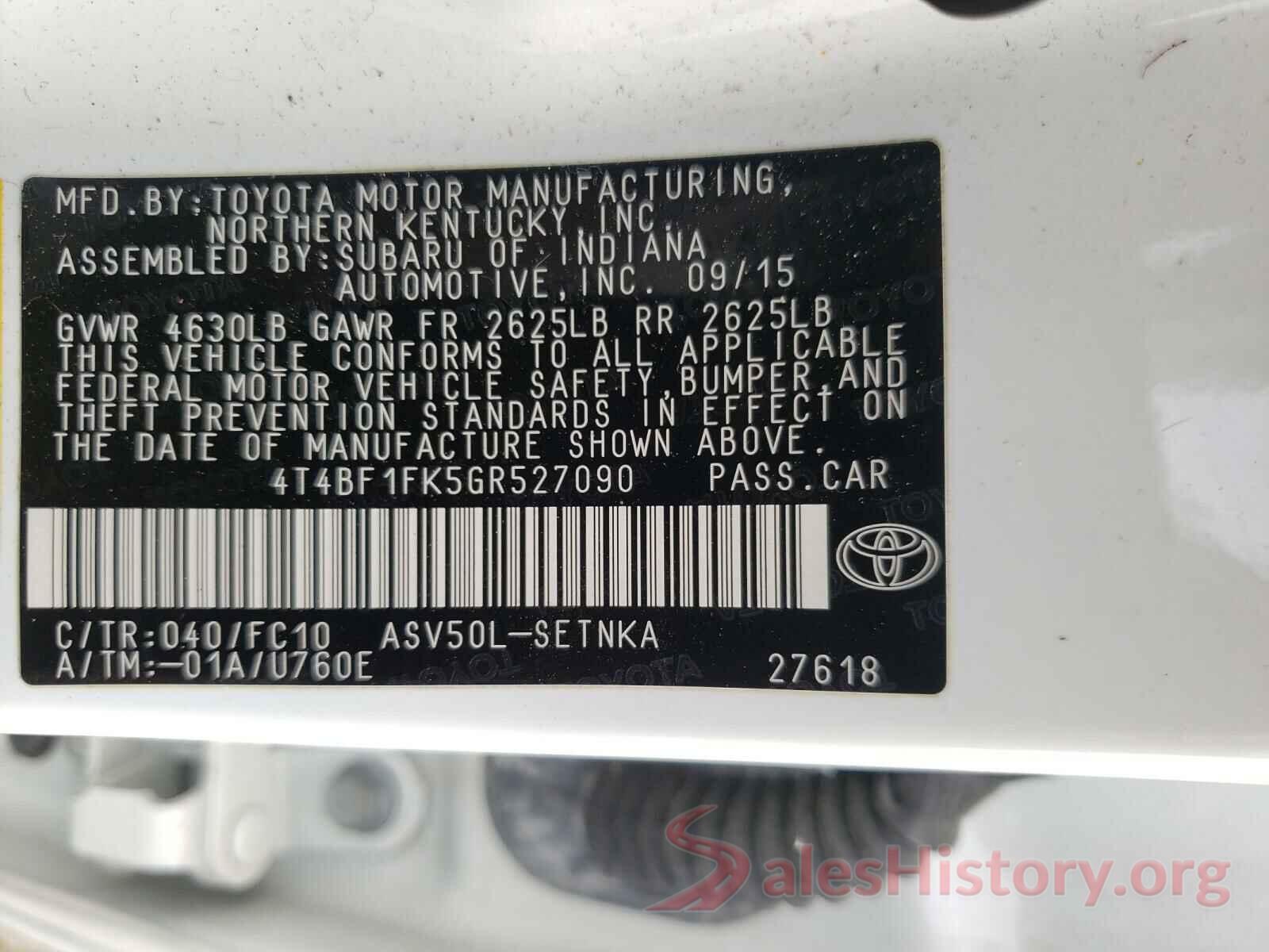 4T4BF1FK5GR527090 2016 TOYOTA CAMRY