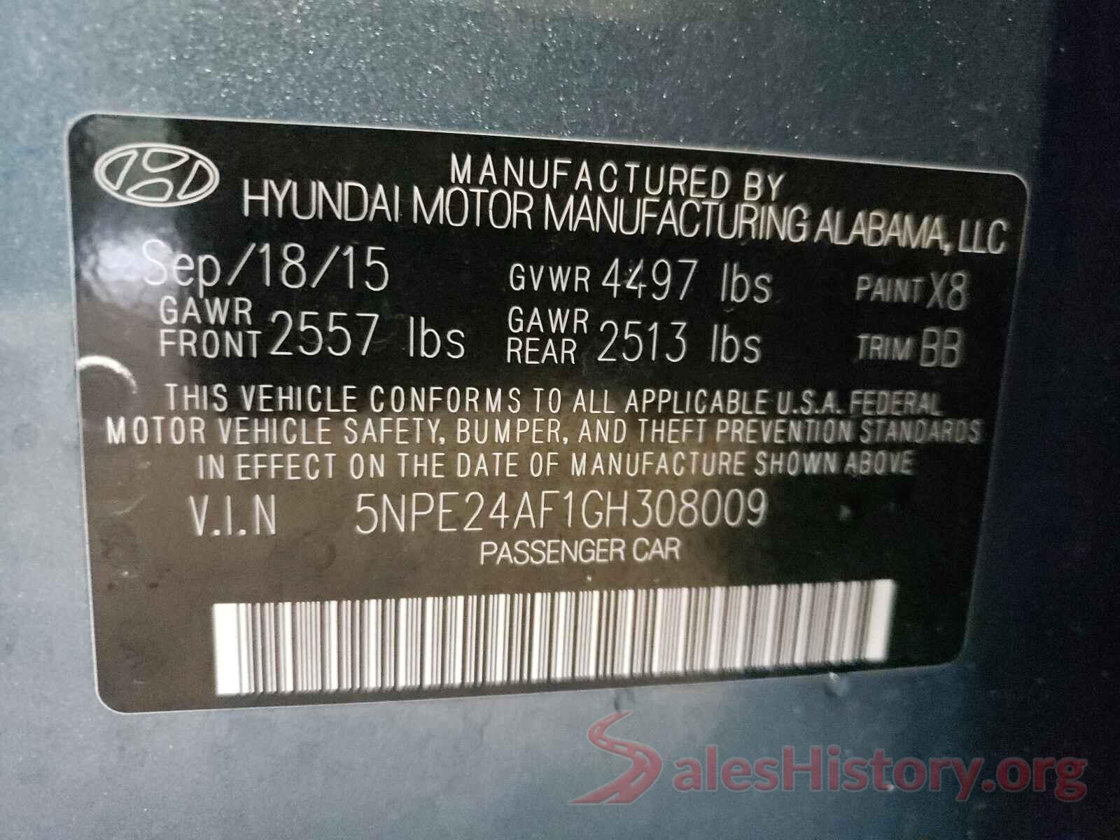 5NPE24AF1GH308009 2016 HYUNDAI SONATA