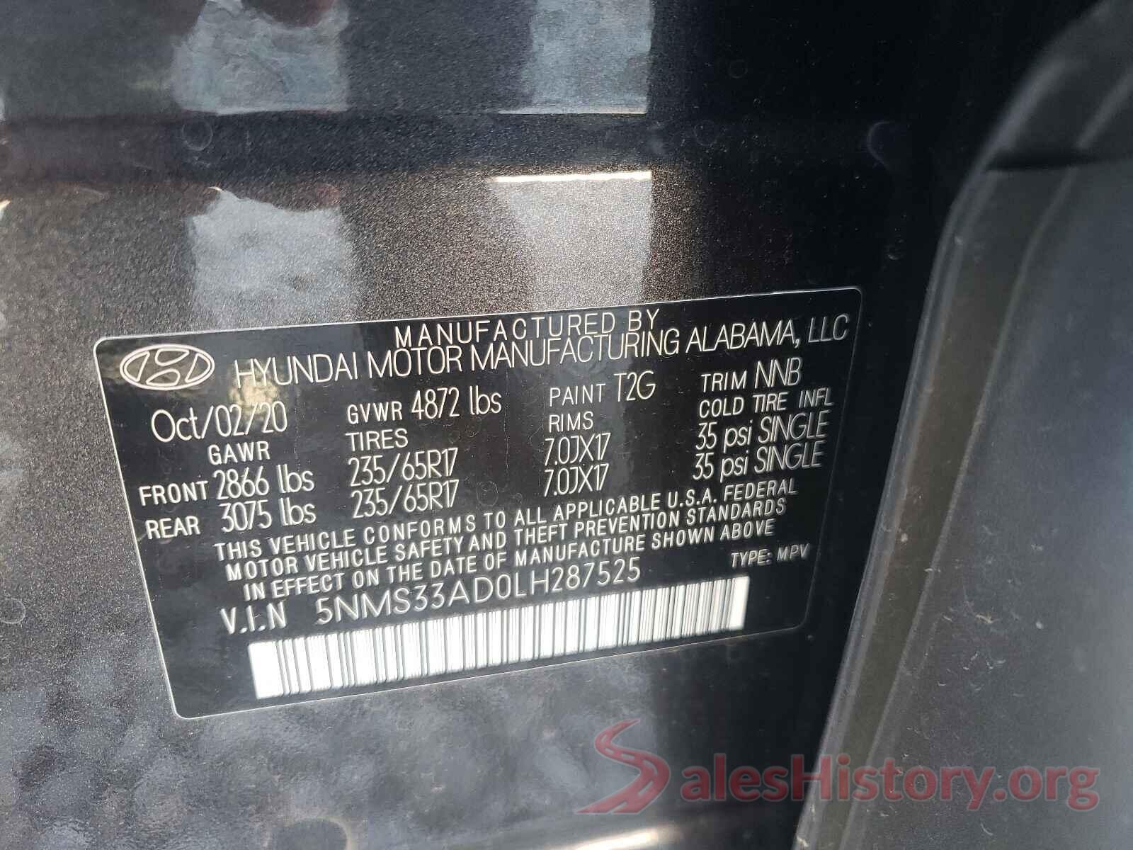 5NMS33AD0LH287525 2020 HYUNDAI SANTA FE