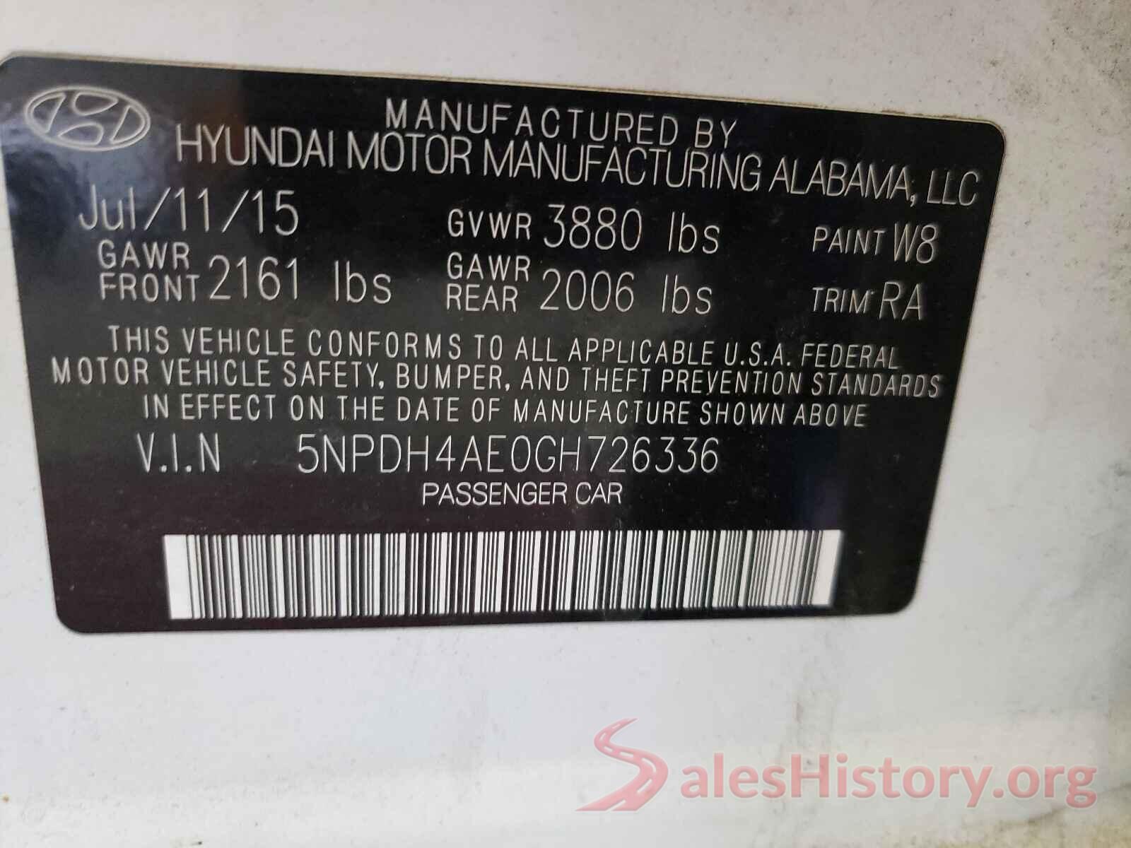 5NPDH4AE0GH726336 2016 HYUNDAI ELANTRA