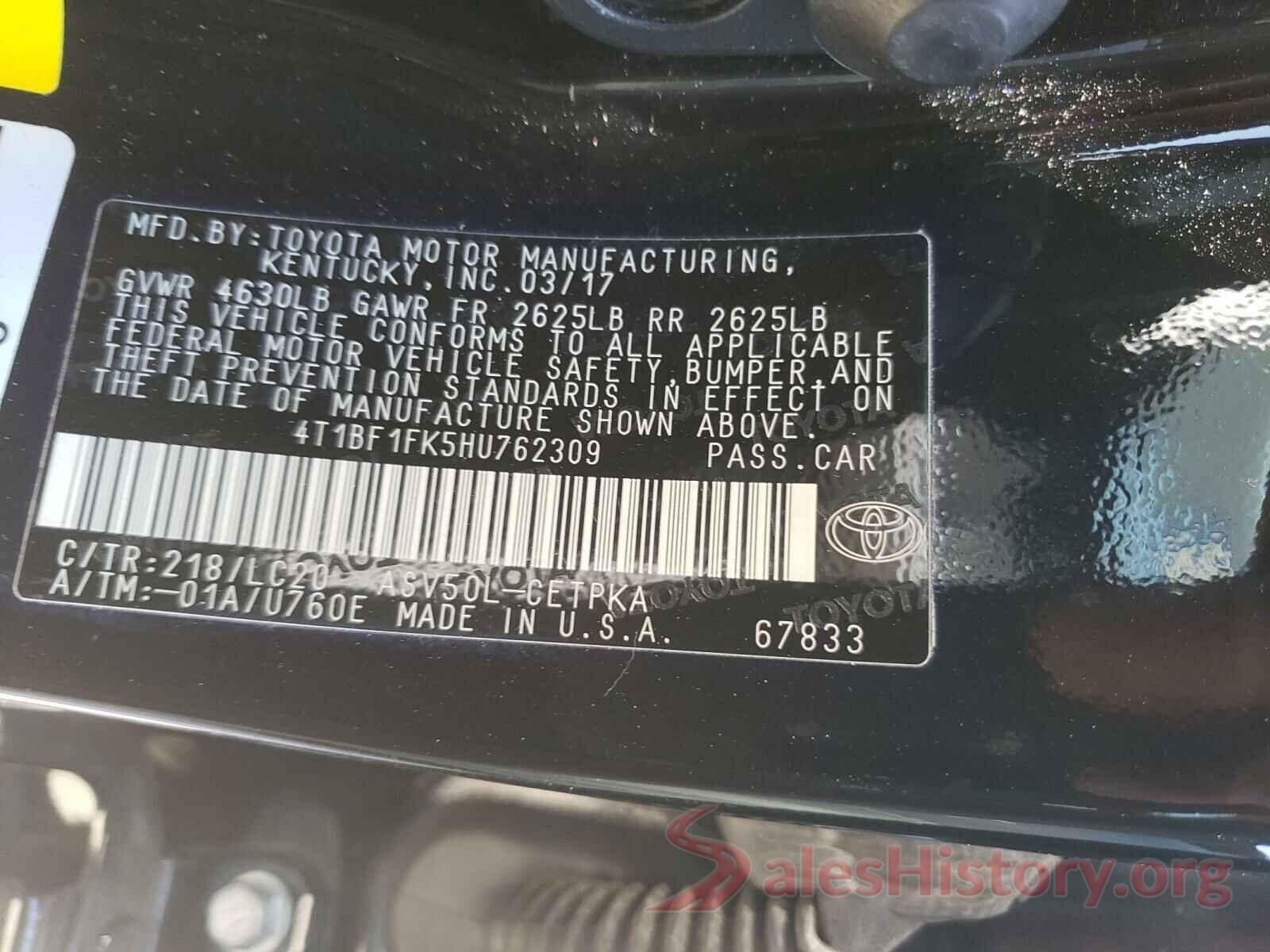 4T1BF1FK5HU762309 2017 TOYOTA CAMRY