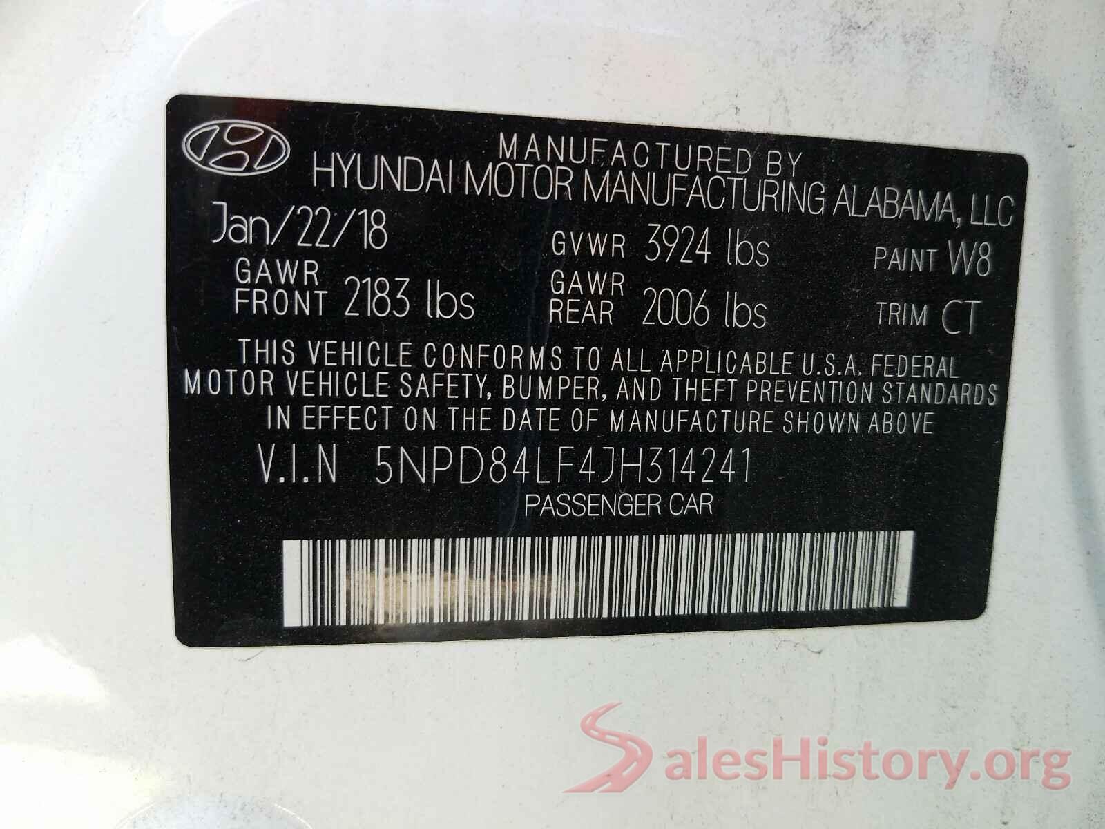 5NPD84LF4JH314241 2018 HYUNDAI ELANTRA