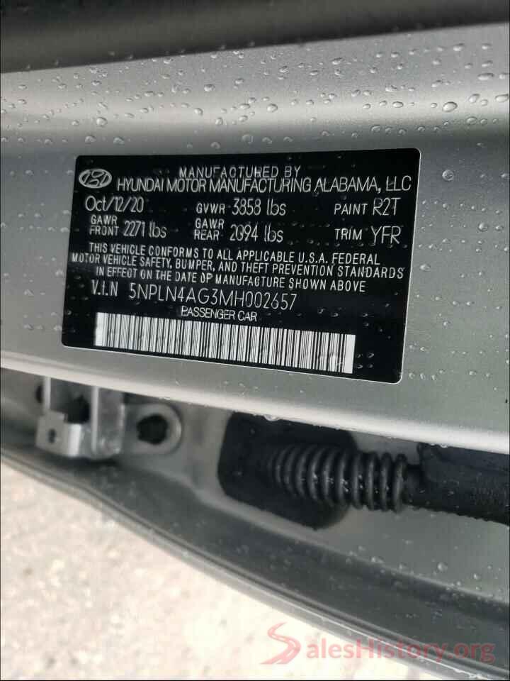 5NPLN4AG3MH002657 2021 HYUNDAI ELANTRA