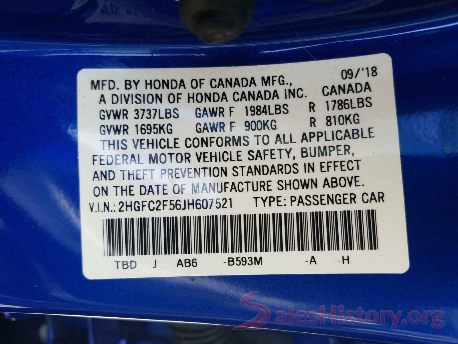 2HGFC2F56JH607521 2018 HONDA CIVIC