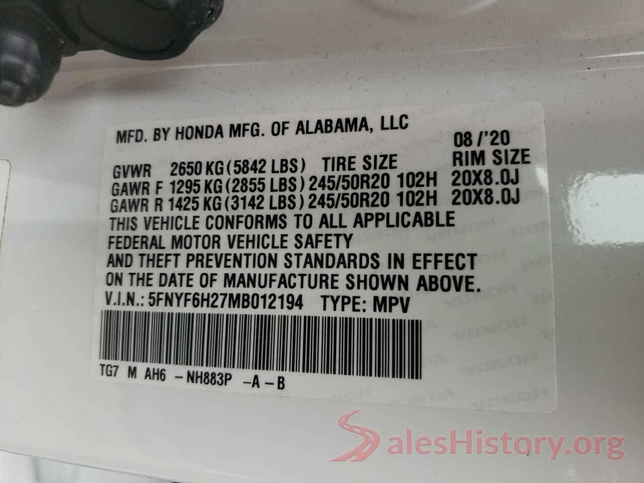 5FNYF6H27MB012194 2021 HONDA PILOT