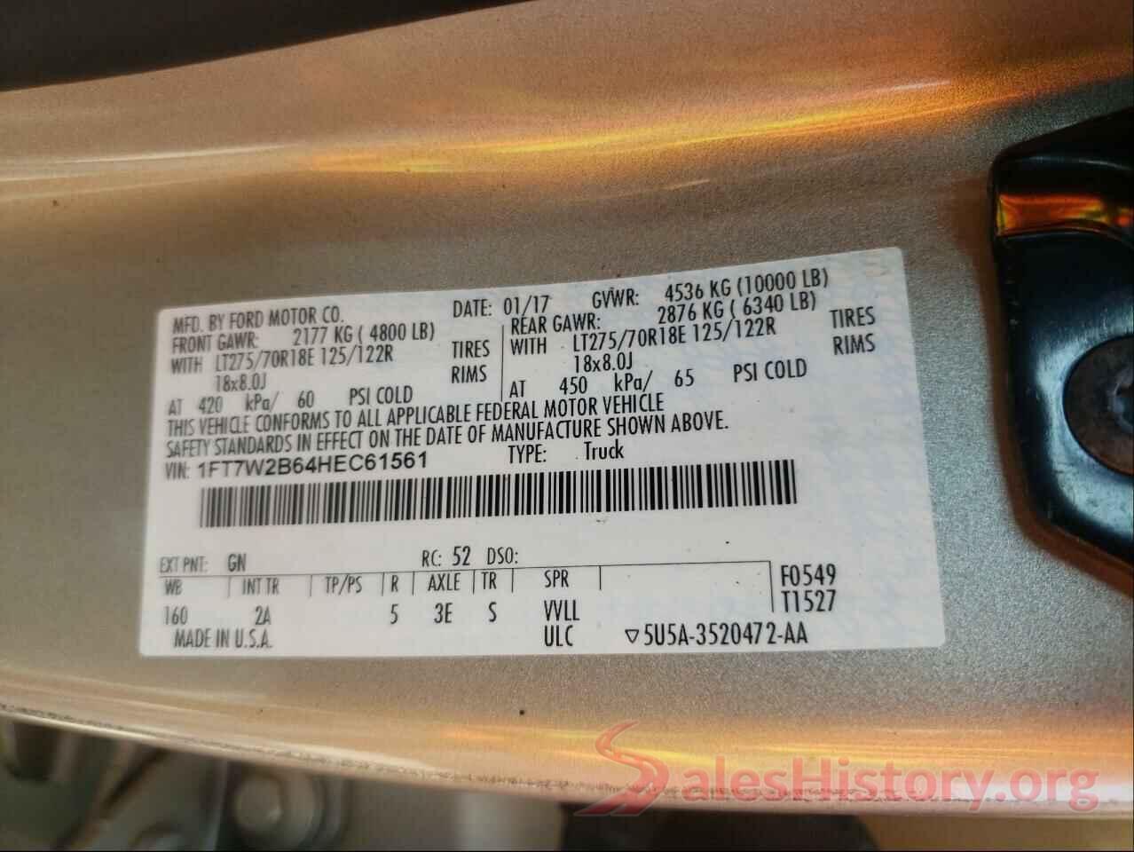 1FT7W2B64HEC61561 2017 FORD F250