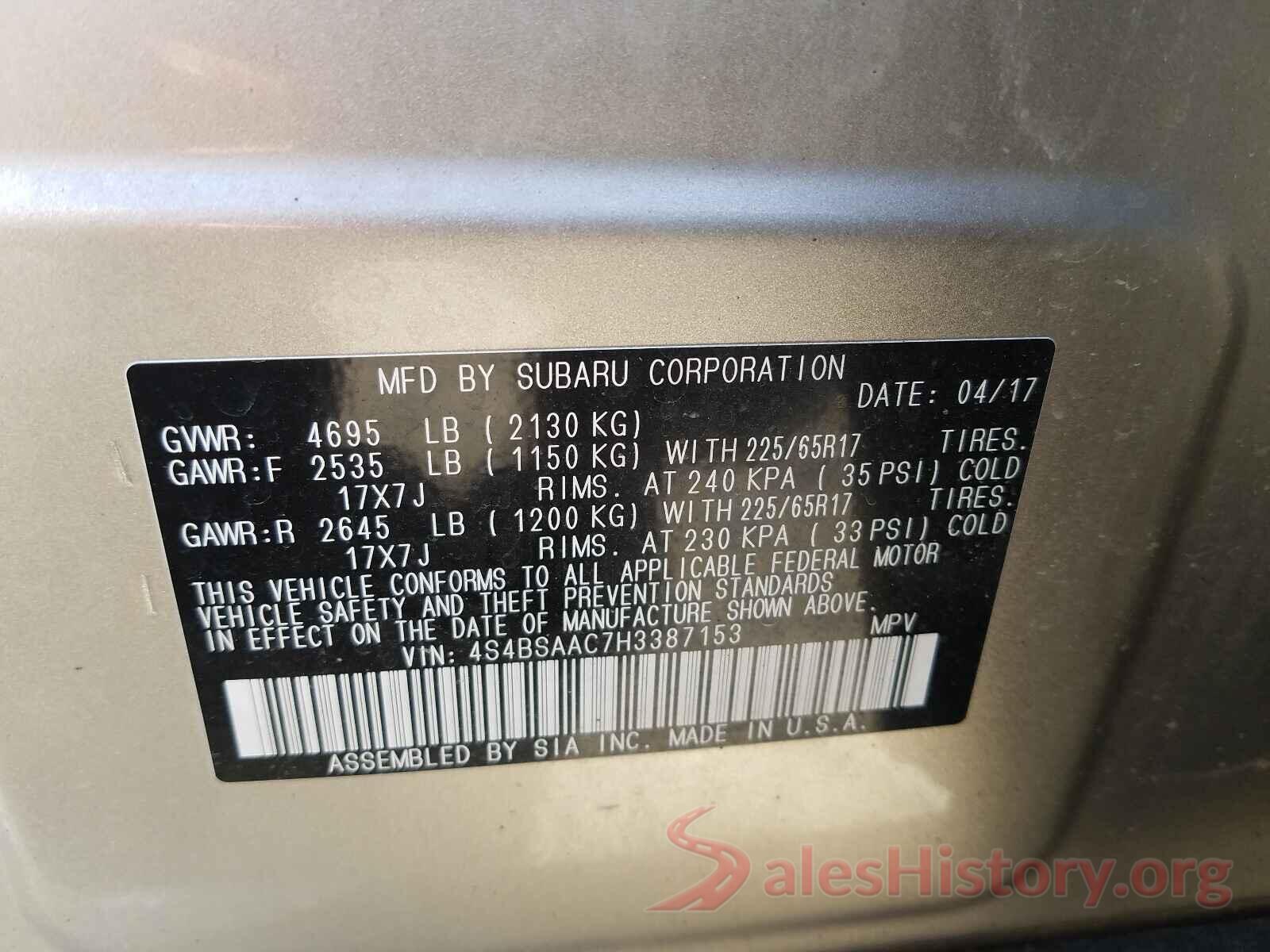 4S4BSAAC7H3387153 2017 SUBARU OUTBACK