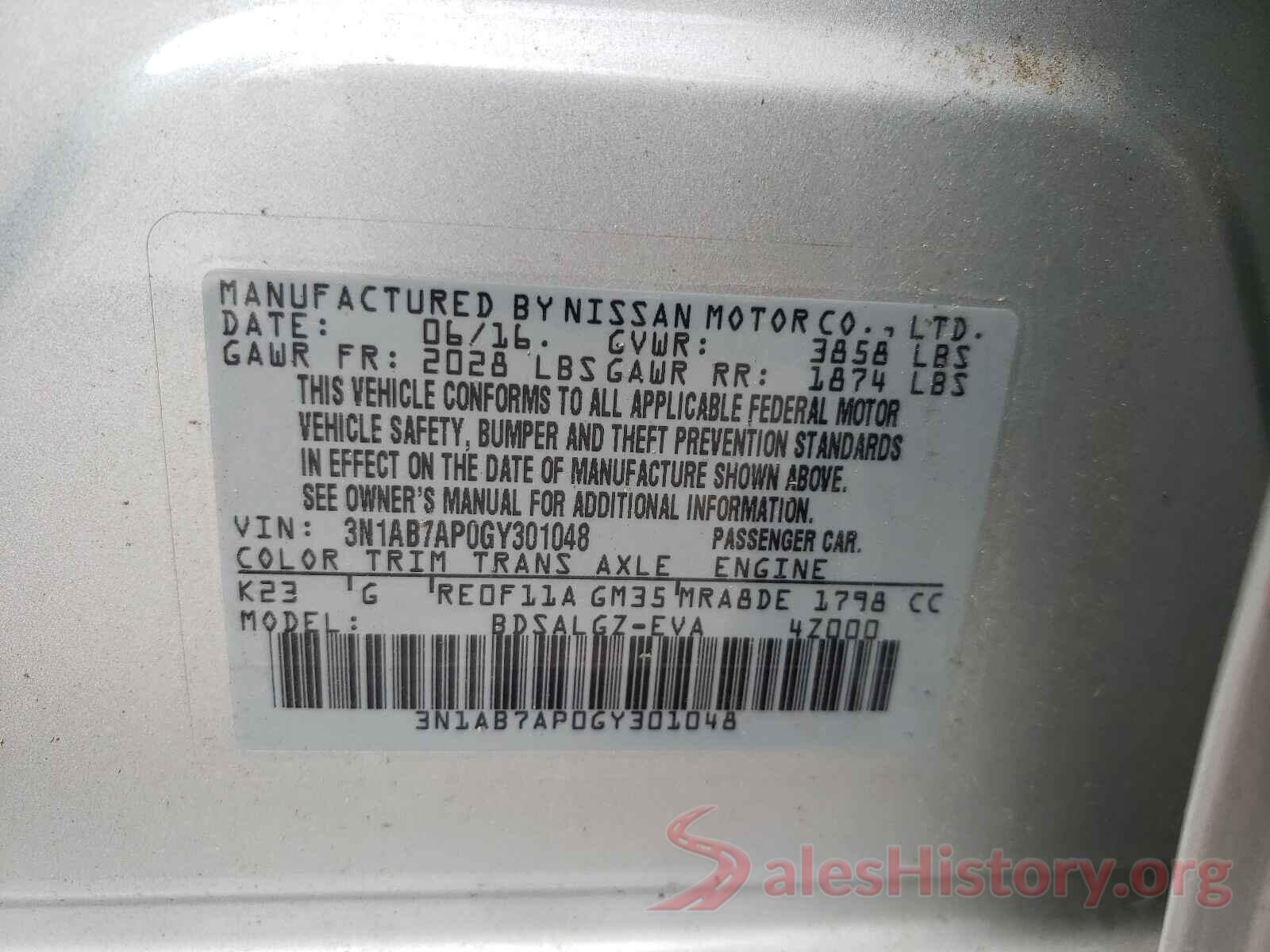 3N1AB7AP0GY301048 2016 NISSAN SENTRA