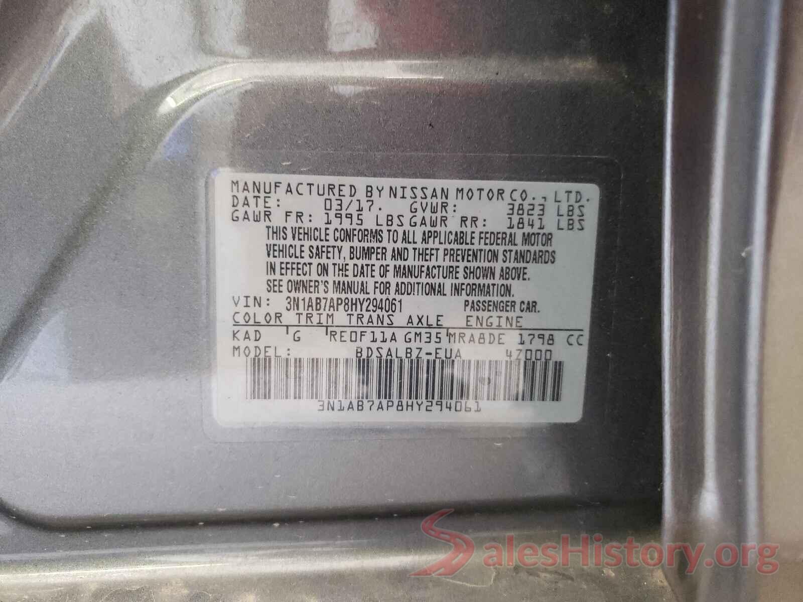 3N1AB7AP8HY294061 2017 NISSAN SENTRA