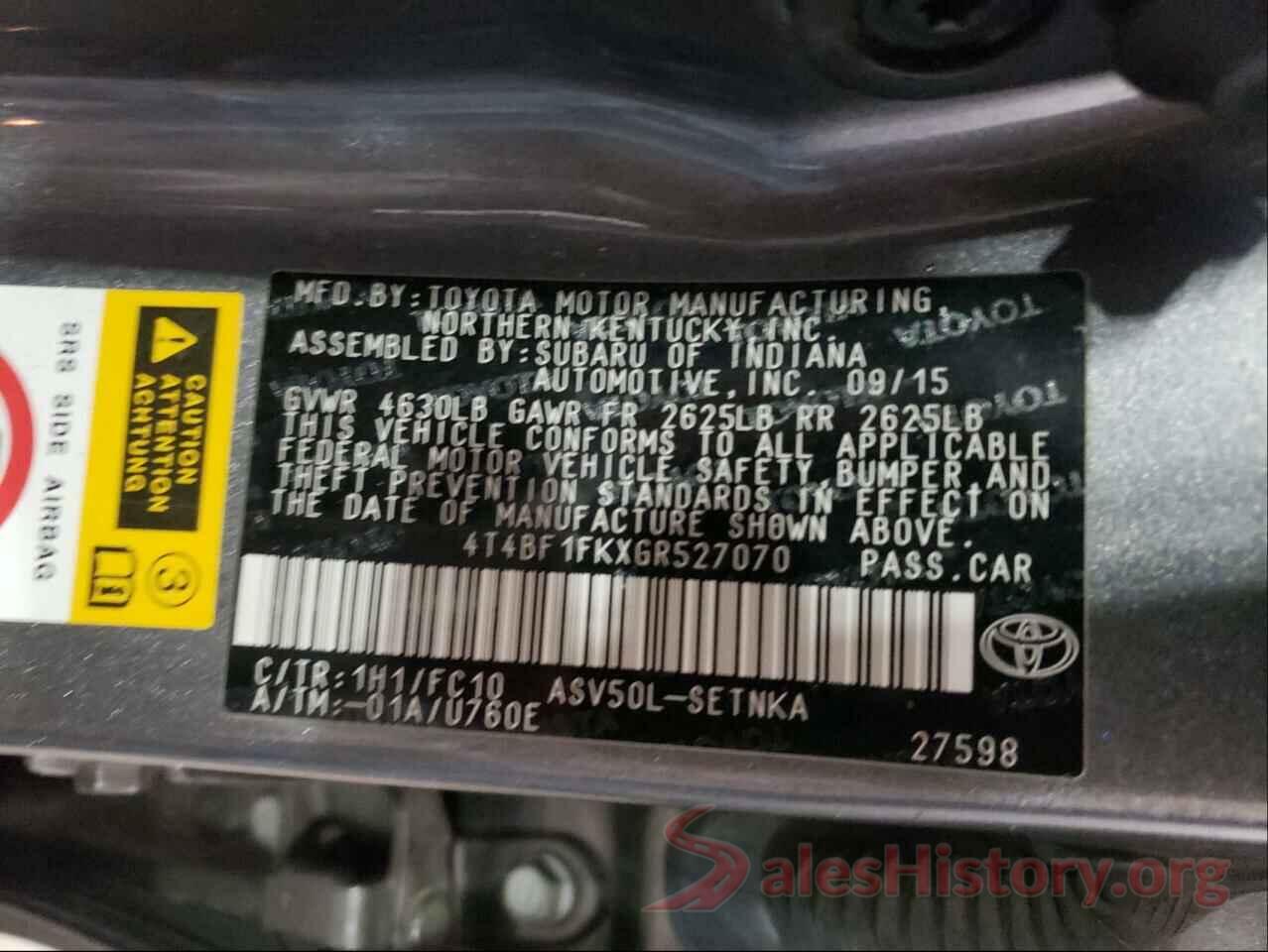 4T4BF1FKXGR527070 2016 TOYOTA CAMRY