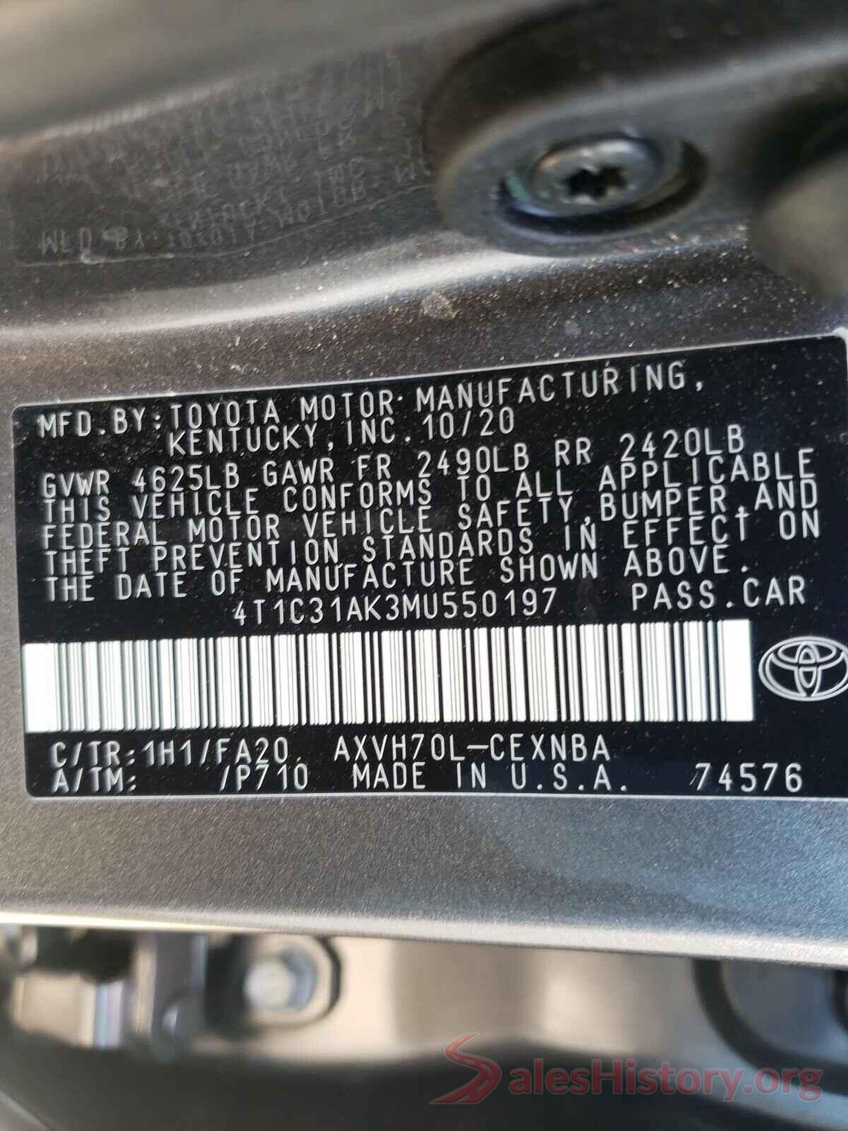 4T1C31AK3MU550197 2021 TOYOTA CAMRY