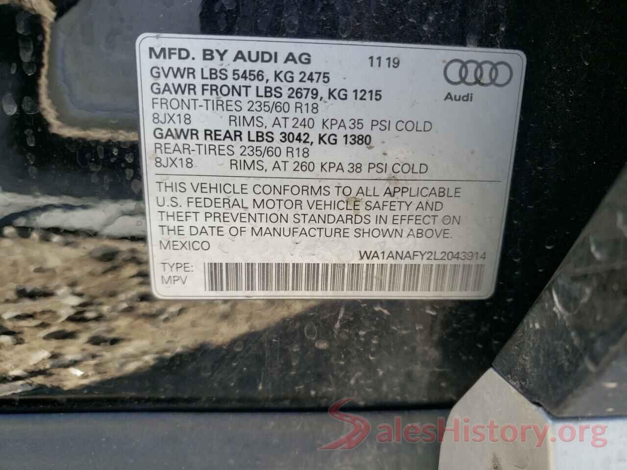 WA1ANAFY2L2043914 2020 AUDI Q5